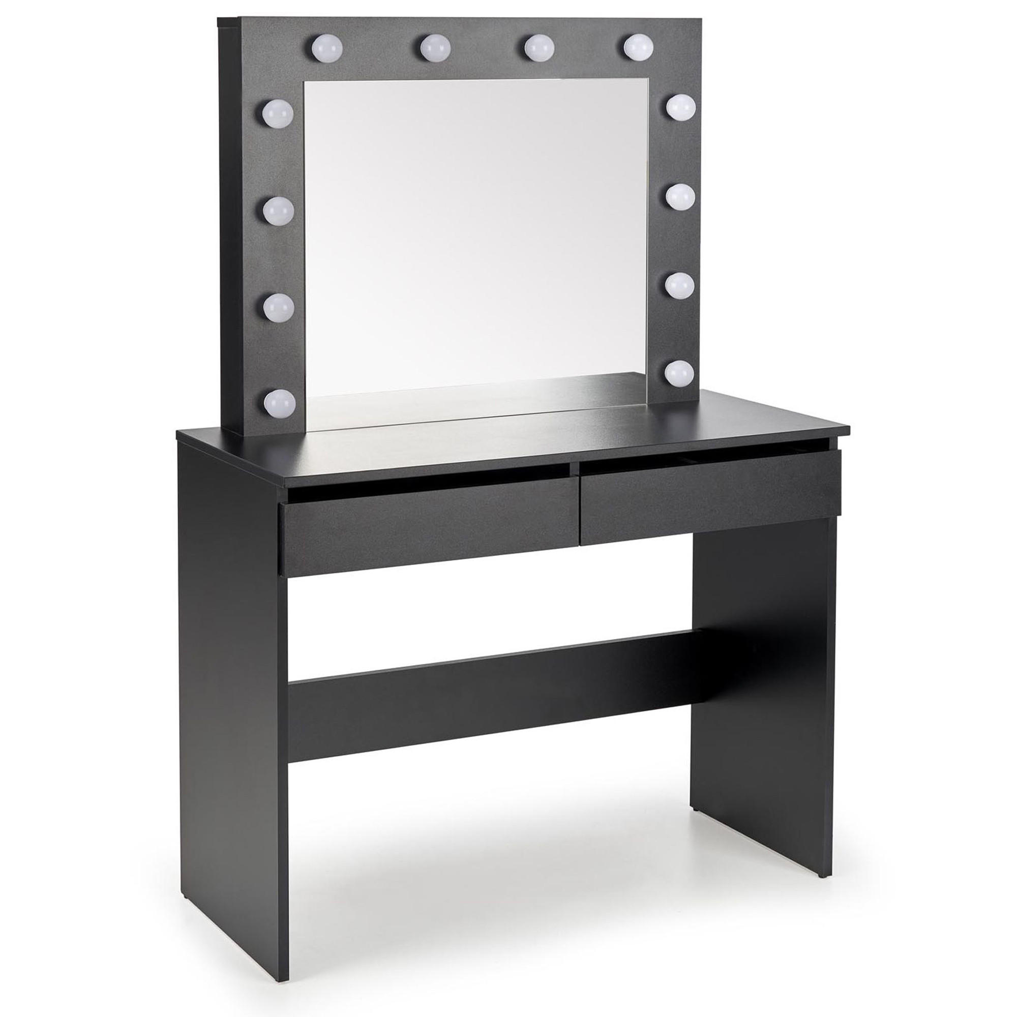 SCHMINKTISCH FABIOSO Schwarz, mit Spiegel und Beleuchtung - Schwarz, Glas/Holz (94/140/43cm) - KONSIMO®