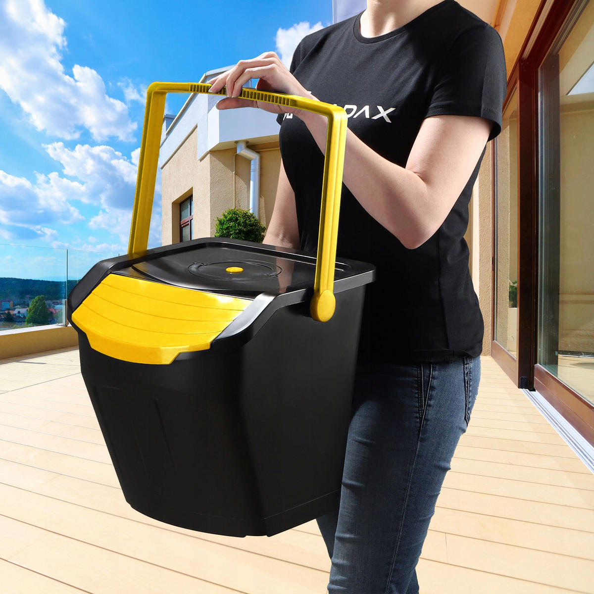 ABFALLBEHÄLTER mit Griff, 3x25L - Gelb/Schwarz, Kunststoff (32.5/36/40cm) - KADAX