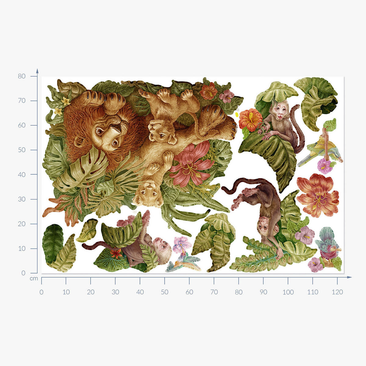 WANDAUFKLEBER 80x122cm - Tropische Safari - Multicolor, Kunststoff (80/122/0.1cm) - Wallfluent