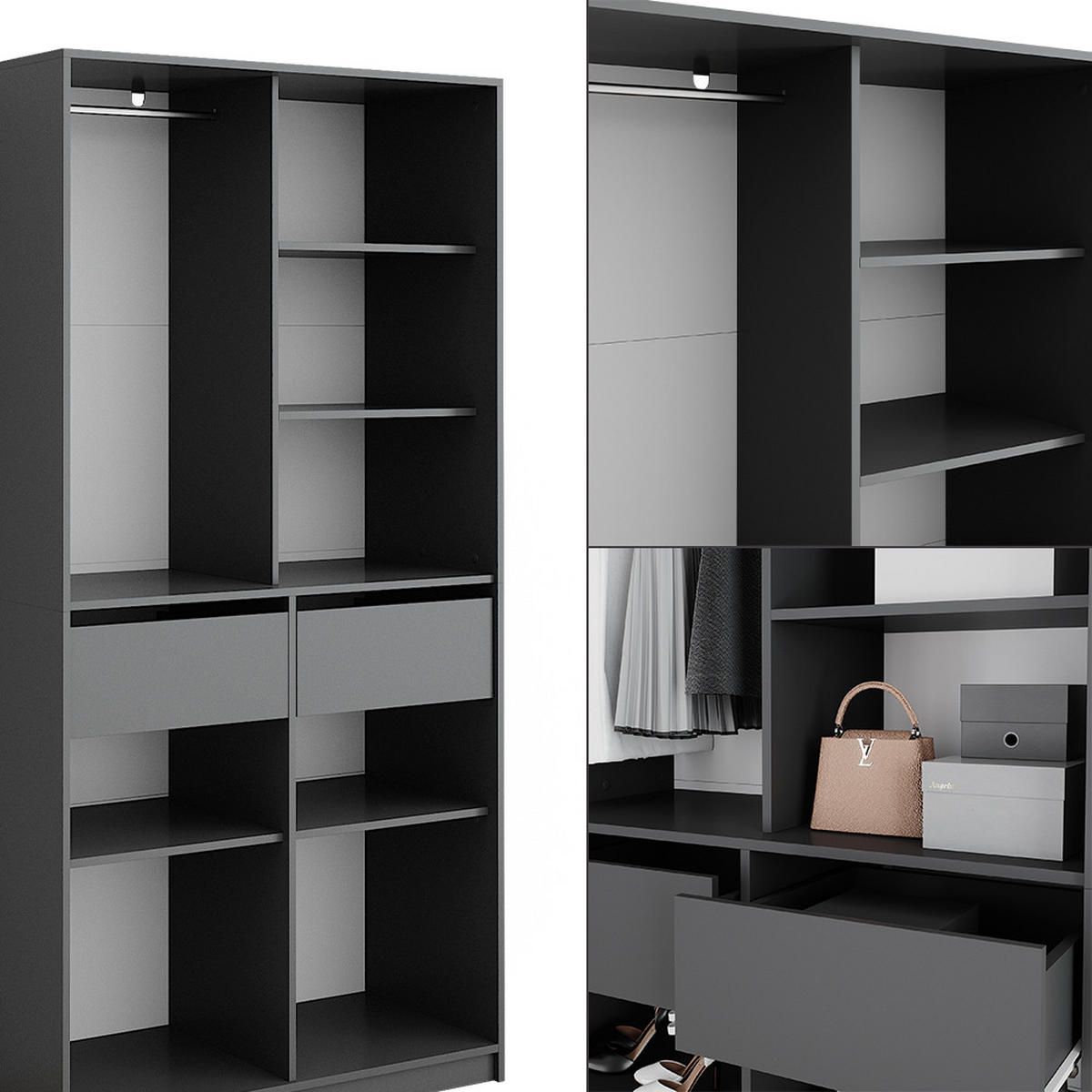 KLEIDERSCHRANK Elmo Anthrazit 100 x 200 cm mit 2 Schubladen - Anthrazit, Holzwerkstoff (100/200/50cm) - Vicco