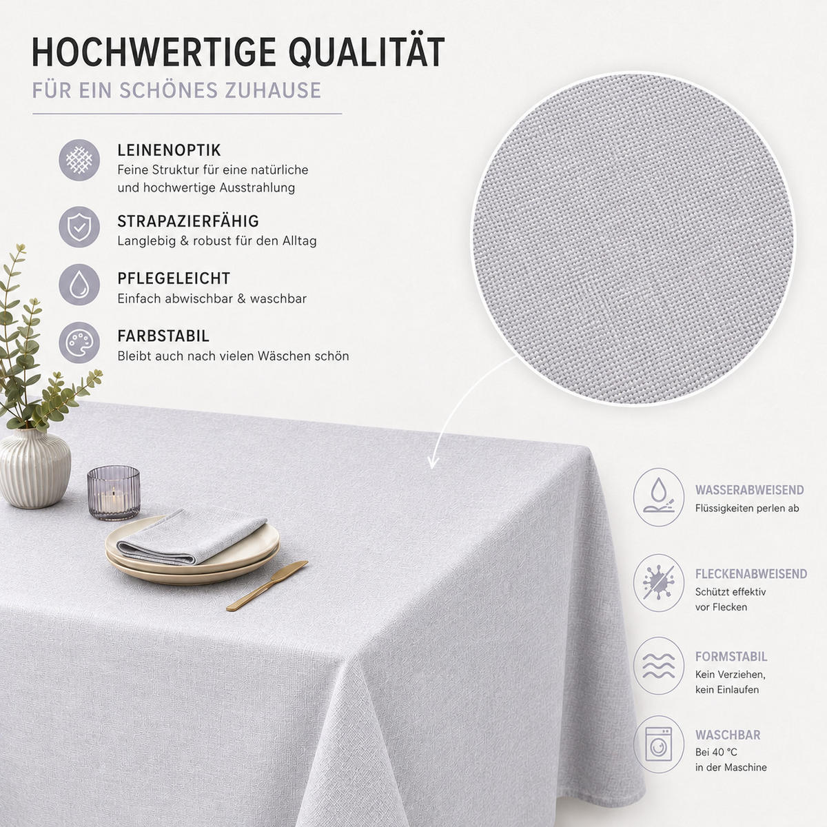 TISCHDECKE Leinenoptik 90/90 cm eckig weiß - Weiß, Kunststoff (90/90cm) - TiborTex