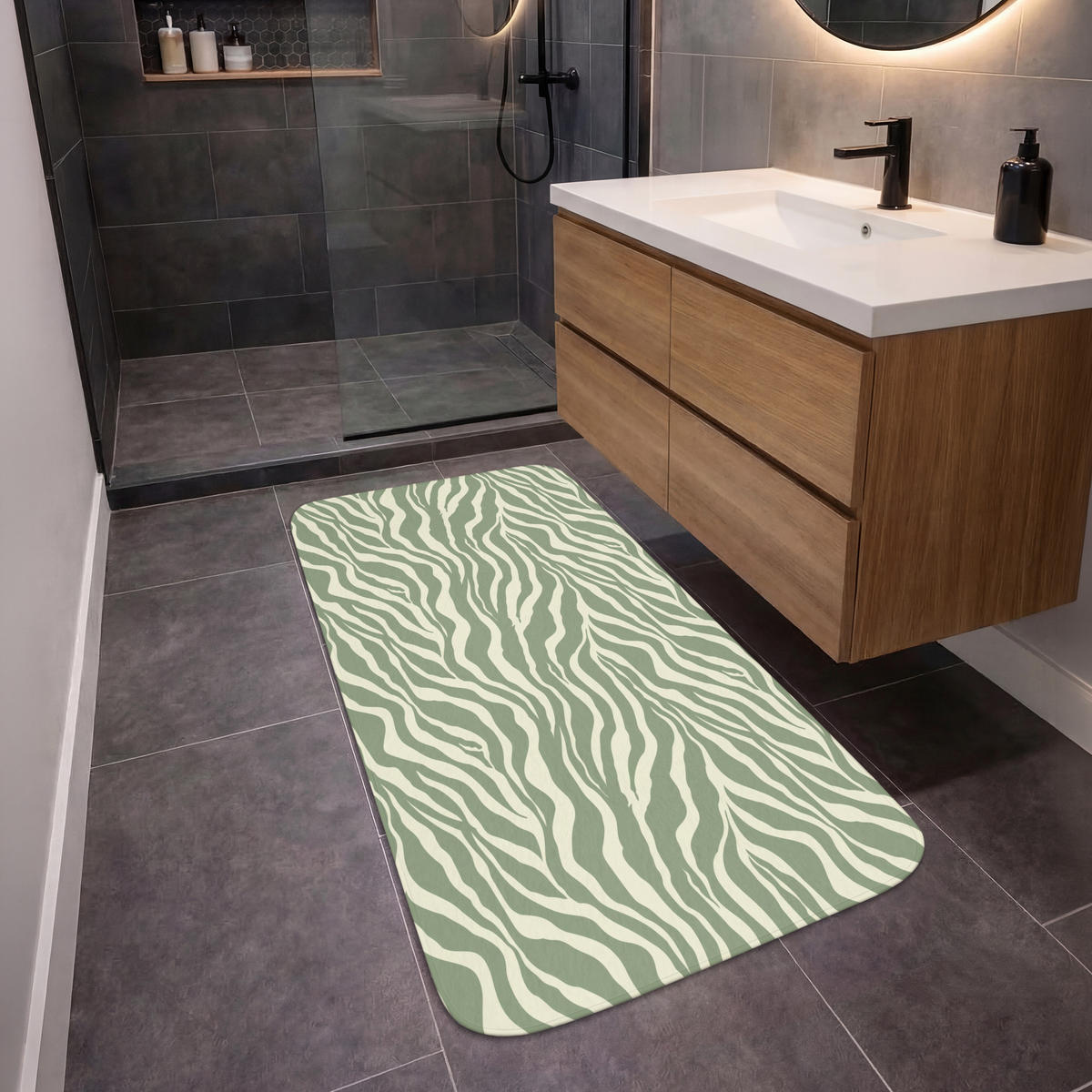 KOUPELNOVÁ PŘEDLOŽKA Zebra - Motiv - zelená 60x120 cm - šalvějově zelená, textil/plast (60/120cm)