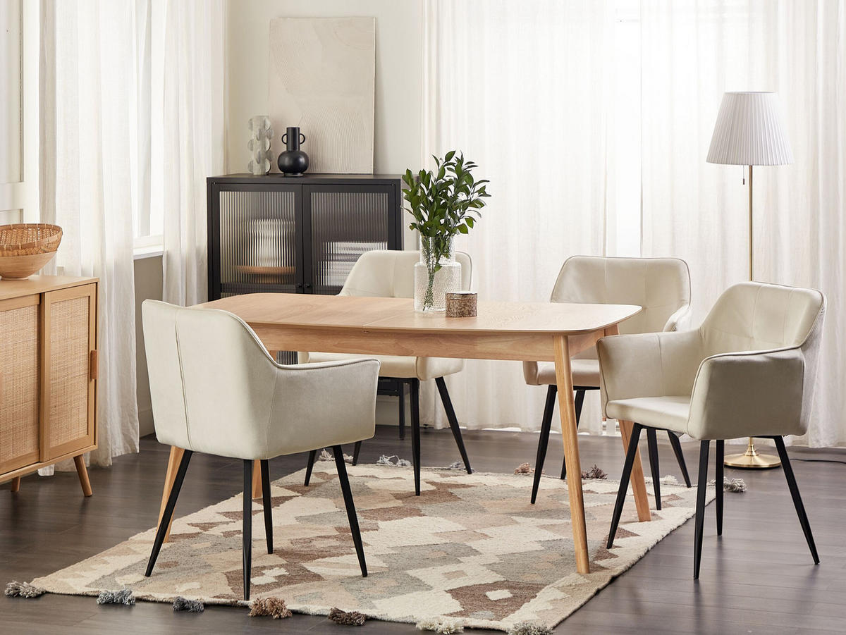 STUHL 2er-Set Samtstoff Beige Jasmin - Beige, Textil/Metall (60/84/49cm) - Beliani