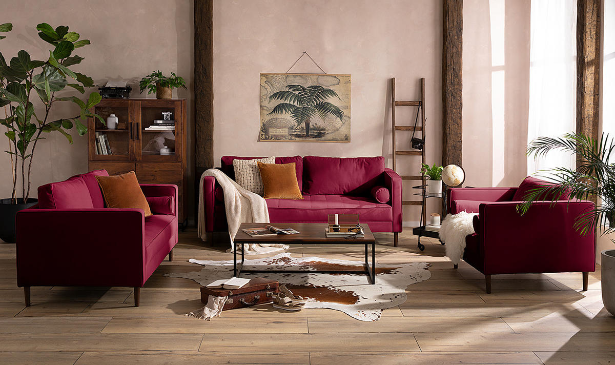 2-SITZER SOFA - Samt - Dunkelrot, Textil (150/80/86cm) - home24