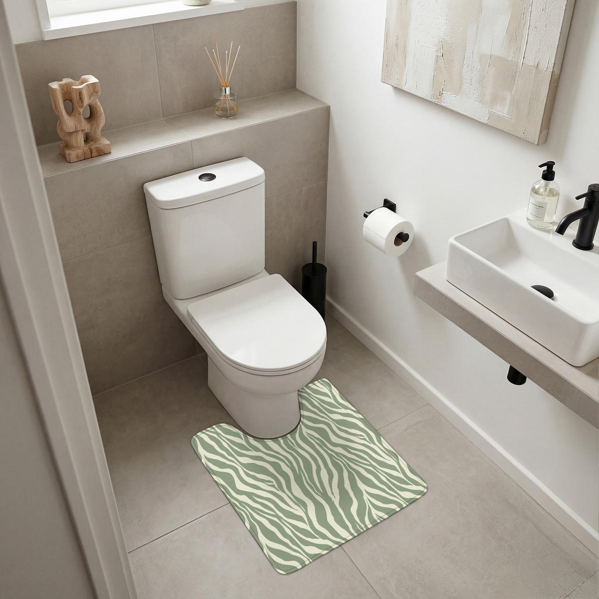WC PŘEDLOŽKA Zebra - Motiv - zelená 55x60 cm - šalvějově zelená, textil/plast (55/1cm) - OnlyWow