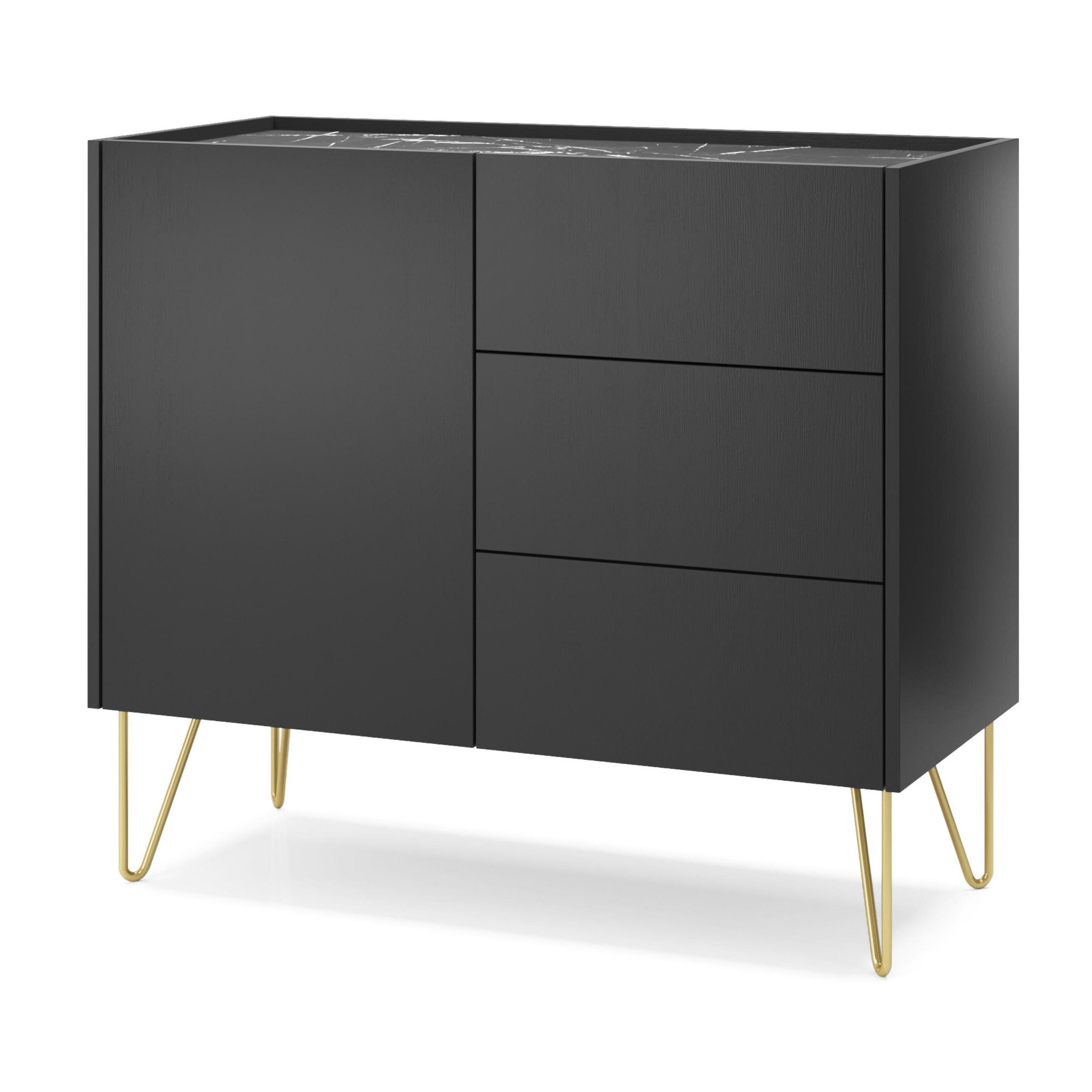 SIDEBOARD Canmore KSZ97 – Schwarzgrau - Schwarz/Grau, Glas/Holzwerkstoff (97/83/37cm) - Komodee