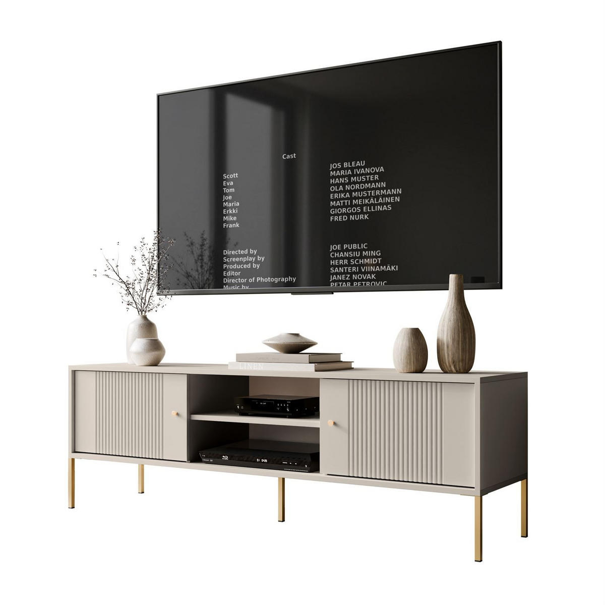 TV-SCHRANK VIVALDI mit geriffelten Fronten - Kaschmir, Holzwerkstoff (155/51/39cm) - Lookway