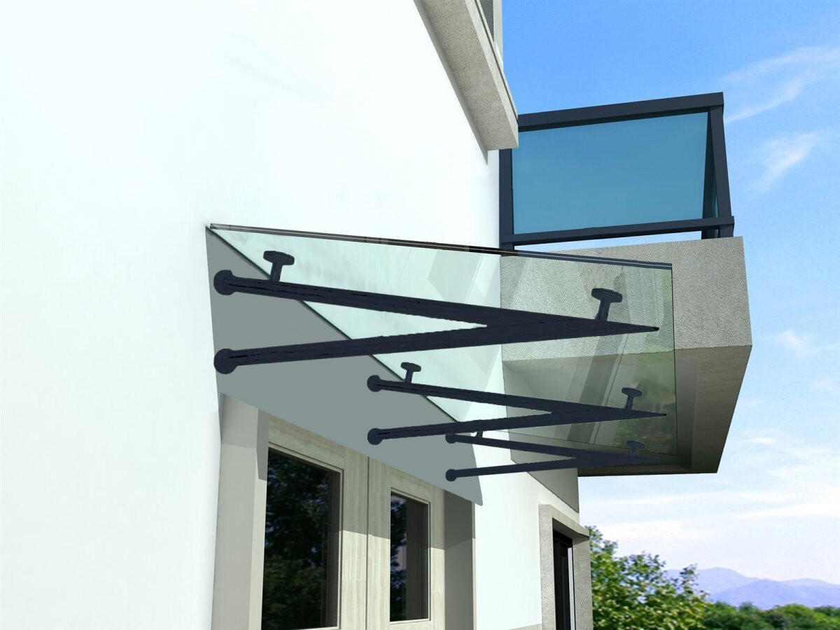GLASVORDACH 230x90 cm Sicherheitsglas Edelstahl Klarglas V-RAL7016 - Transparent, Glas (230/1.31/90cm) -  Glaswerk Westfalen