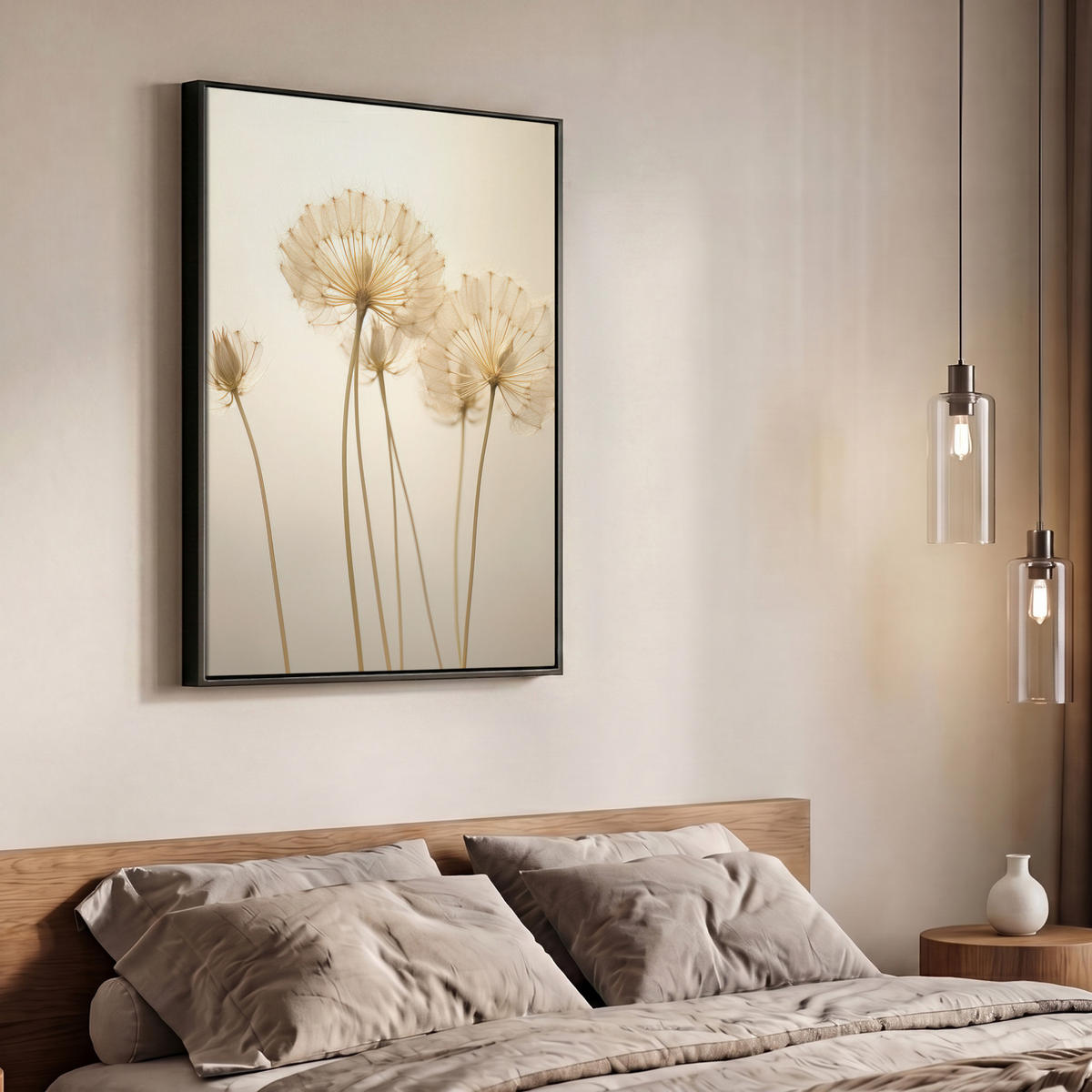 LEINWAND Bilder mit Rahmen - Sonnenlicht - Löwenzahn - Botanisch - Blumen - 70x100 - Creme, Textil (70/100cm) - MuchoWow