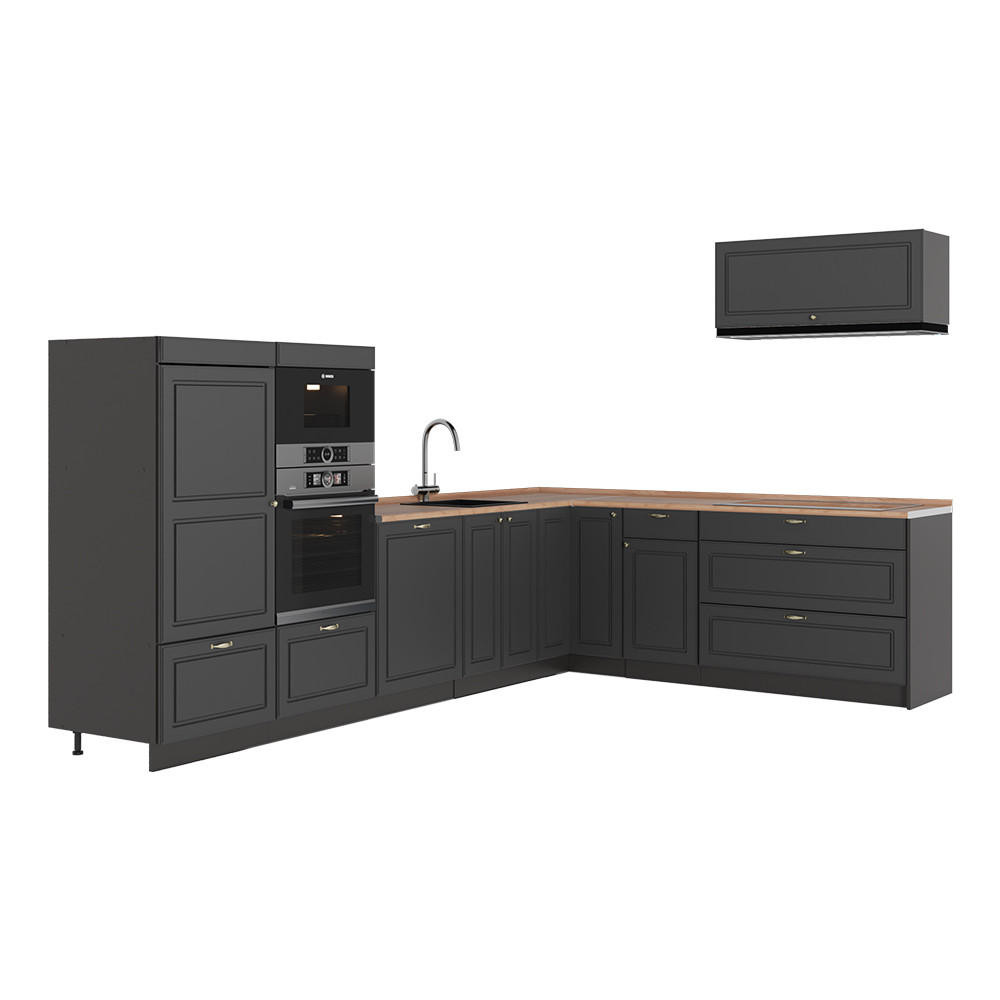 ECKKÜCHE Fame-Line, Anthrazit-Gold Landhaus/Anthrazit, 327 x 227 cm, AP Eiche - Anthrazit, Holzwerkstoff (327/153.6/60cm) - Vicco