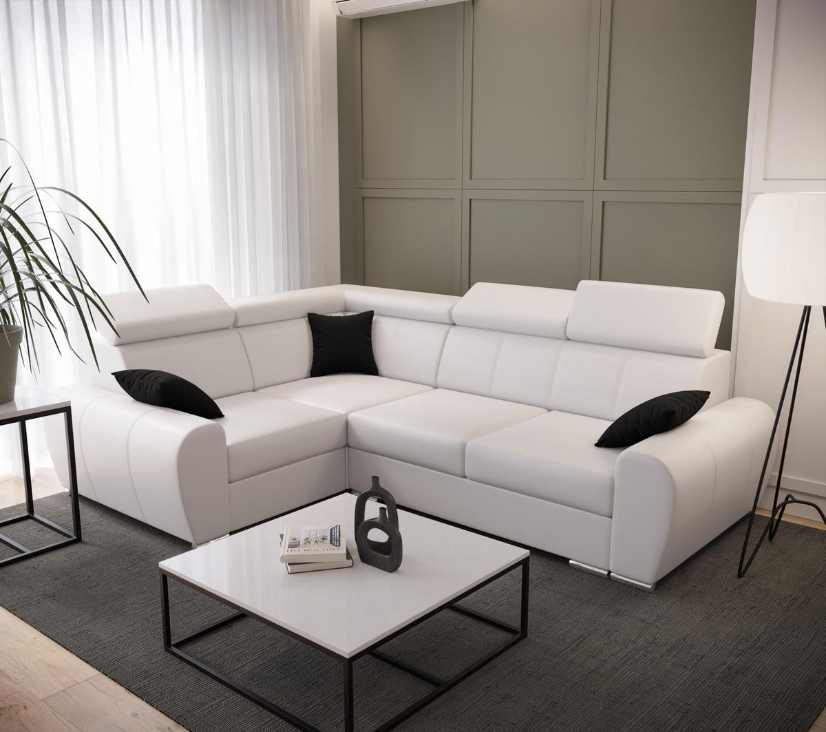 ECKSOFA APOLLO KN08, Eckcouch in L-Form mit Schlaffunktion, Farbe: Weiß, Kunstleder, Ottomane Links - Weiß, Textil (255/190cm) - O-Sofa