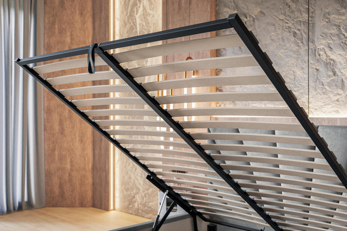 BETT 90x200 - Polsterbett mit Bettkasten und Metallrahmen - Modern Betten - Glatter Kronos-Stoff- Kollektion Denver, Grün - Grün, Holz/Textil (90/200cm) - Alpi-Möbel