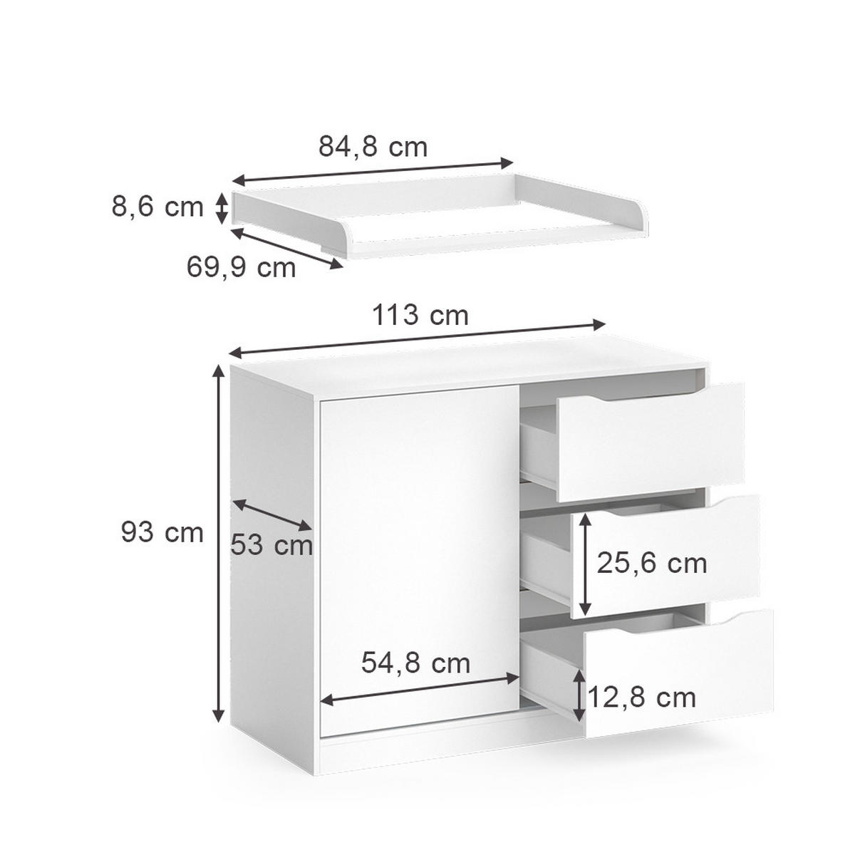 WICKELKOMMODE Ruben Weiß 113 x 93 cm mit Wickelaufsatz - Weiß, Holzwerkstoff (113/93/53cm) - Vicco