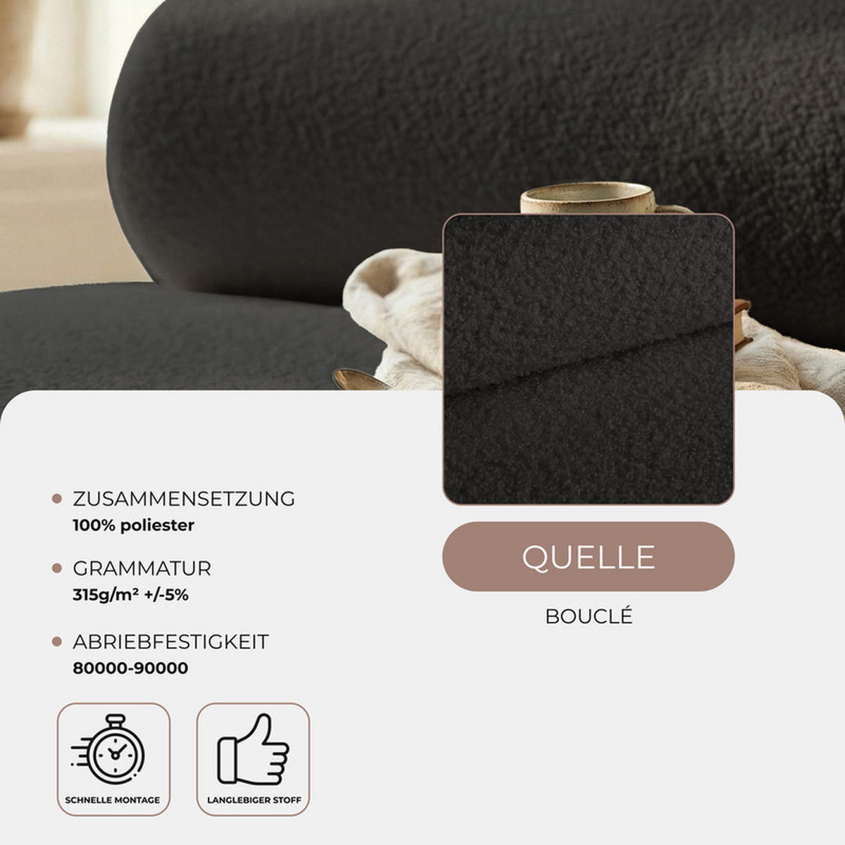 SESSEL CHERRY 90/78 cm, in Anthrazit - Anthrazit, Textil (90/78/90cm) - Idohome