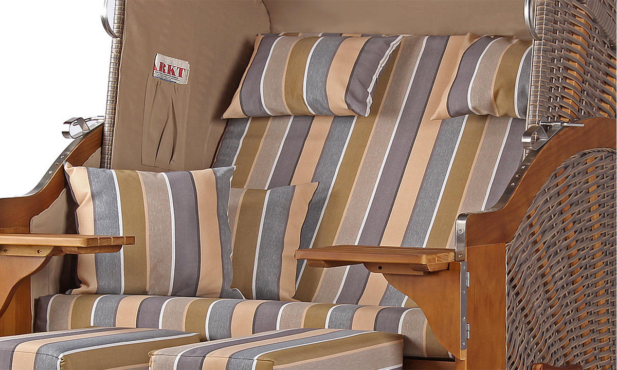 STRANDKORB Komplettset - Schleswig Pinie - PE mokka - Modell 557 - Graubraun, Holz (120/160/80cm) - bene living