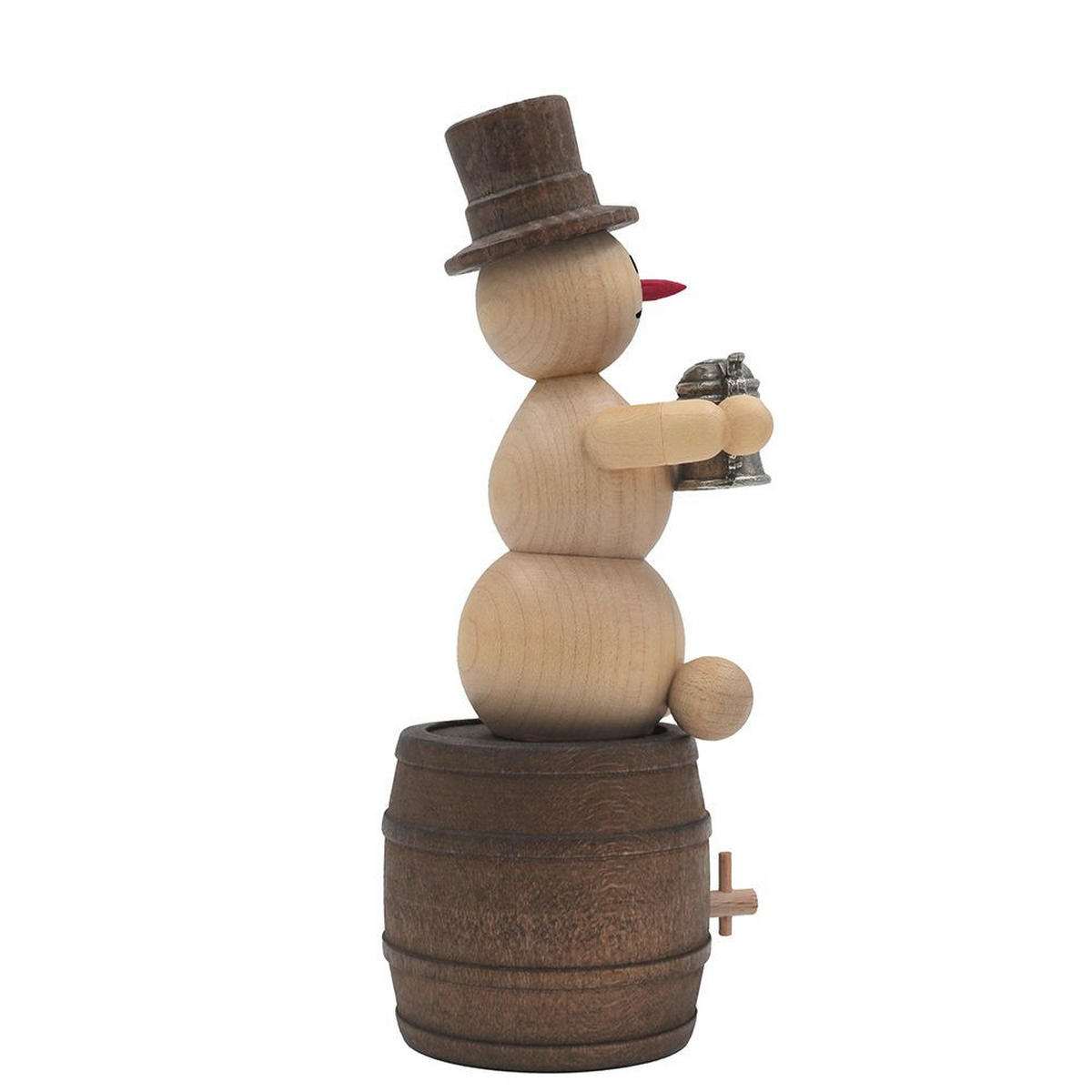HOLZFIGUR Schneemann mit Krug auf Bierfass 13 cm - Multicolor, Holz (5/13/0.1cm)