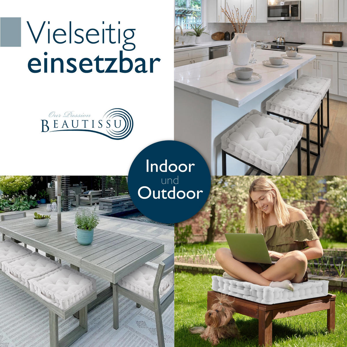 STUHLKISSEN Mila 50/50/10cm Natur (4tlg) - Naturfarben, Textil (50/50/10cm) - Beautissu 