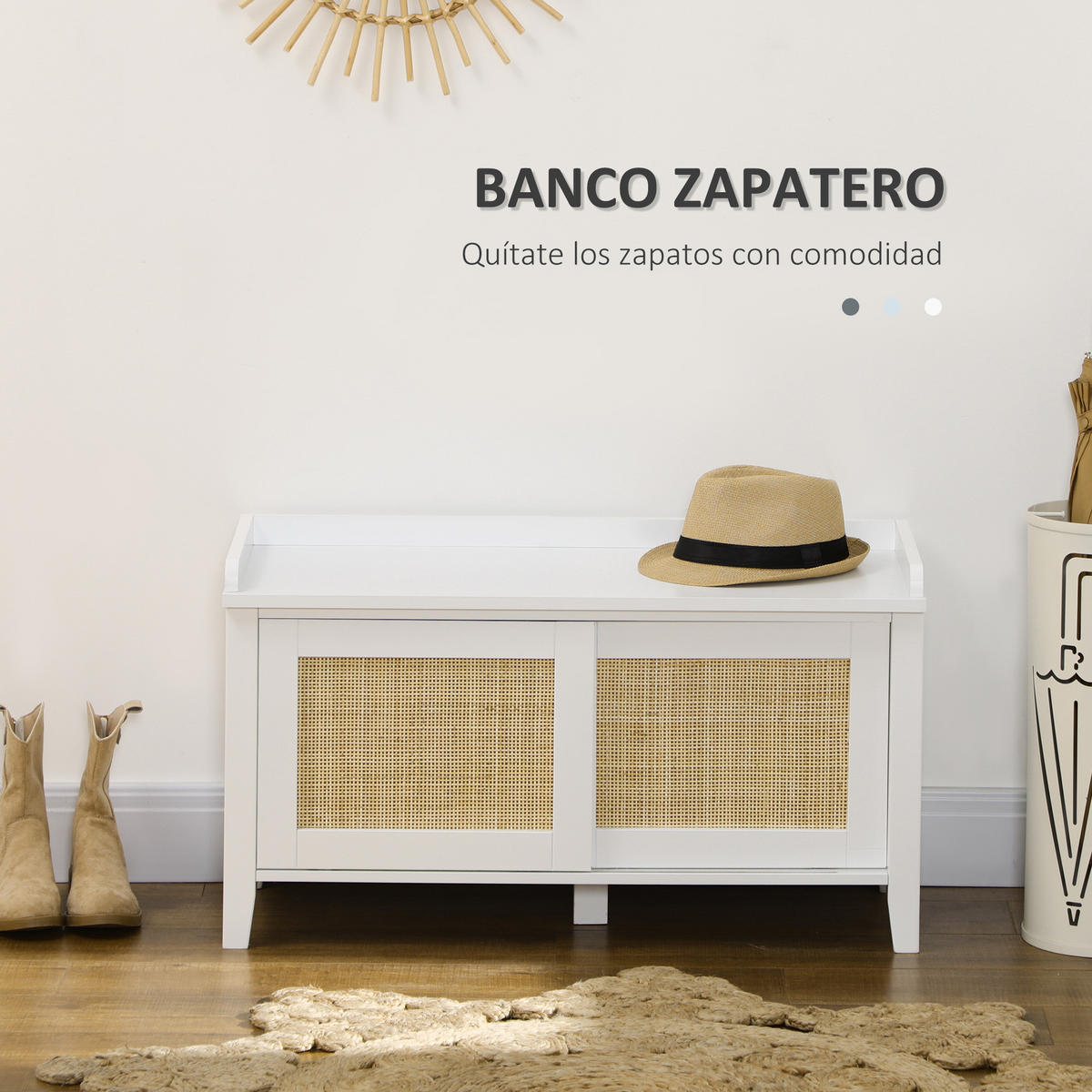 KONSOLENTISCH Weiß MDF Rattan 1 Stück - Weiß, Kunststoff (80/35/45cm) - GiPP