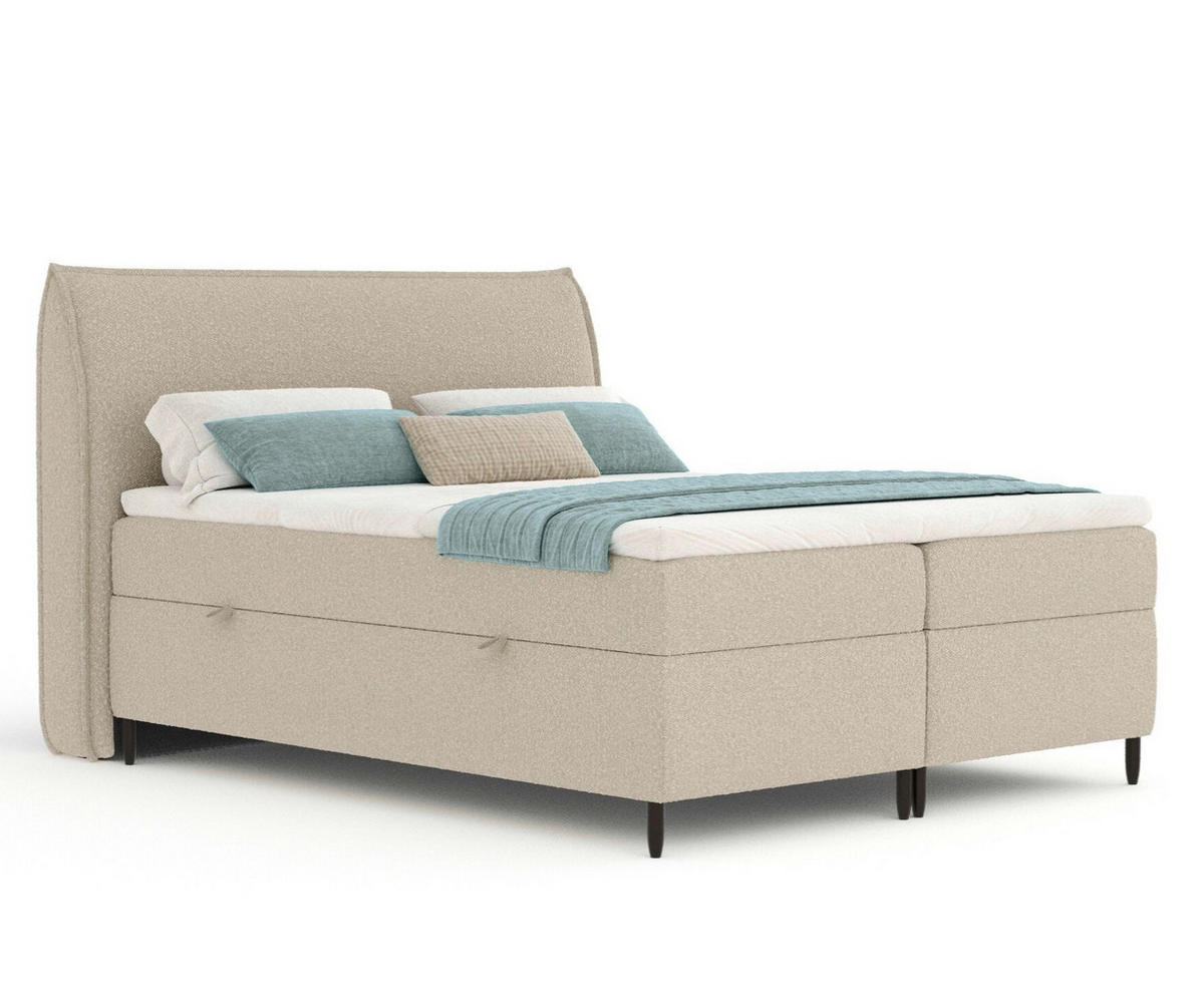 BOXBETT 200/200 cm Corvus, in Beige, Matratze, Topper, Bettkasten, H4 = sehr fest - Beige/Schwarz, Holz/Holzwerkstoff (200/200cm) - Maison de Reve