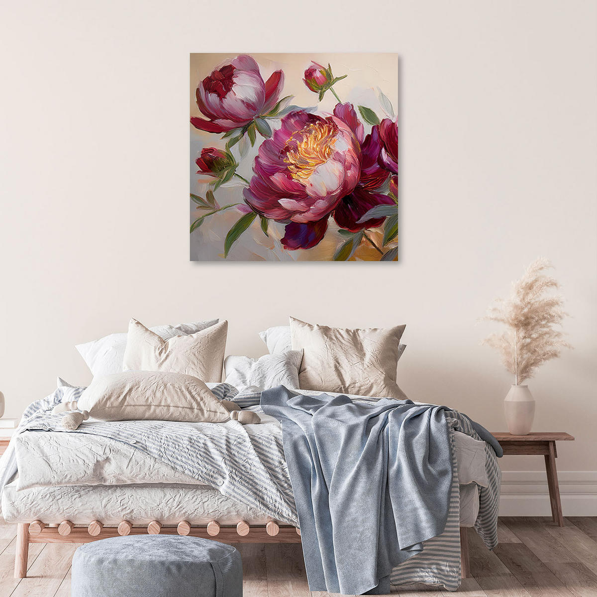 WANDBILD pfingstrosen blüht rote natur - Rot, Textil (50/50cm) - Feeby