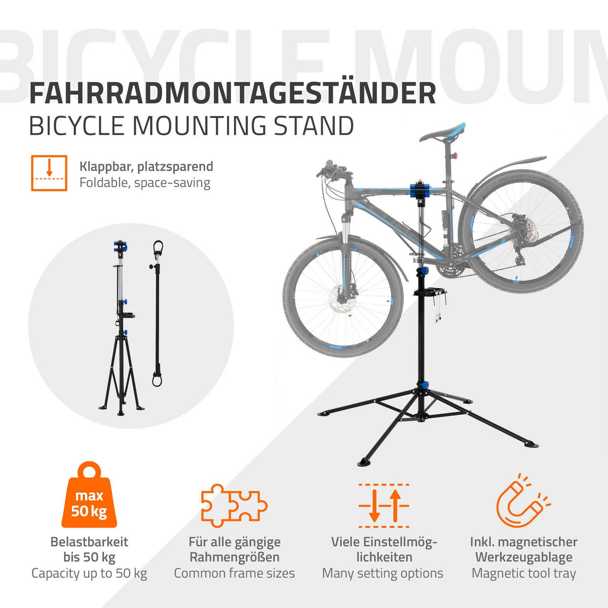 FAHRRADREPARATURSTÄNDER TELESKOP - Schwarz, Metall (146/185/146cm) - ECD-Germany