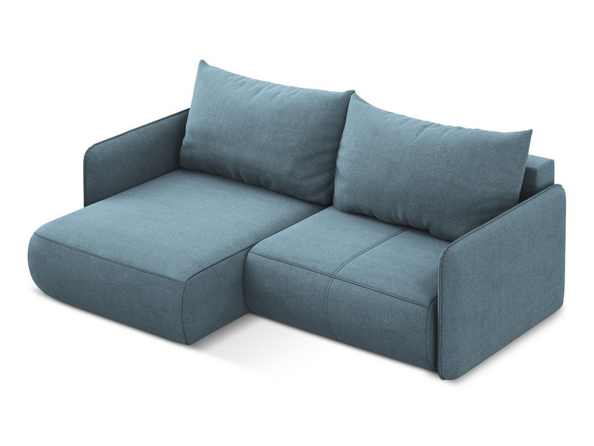 ECKSOFA mit Schlaffunktion Strukturstoff Stoff Blau - Blau/Schwarz, Kunststoff/Textil (148/207cm) - Makamii