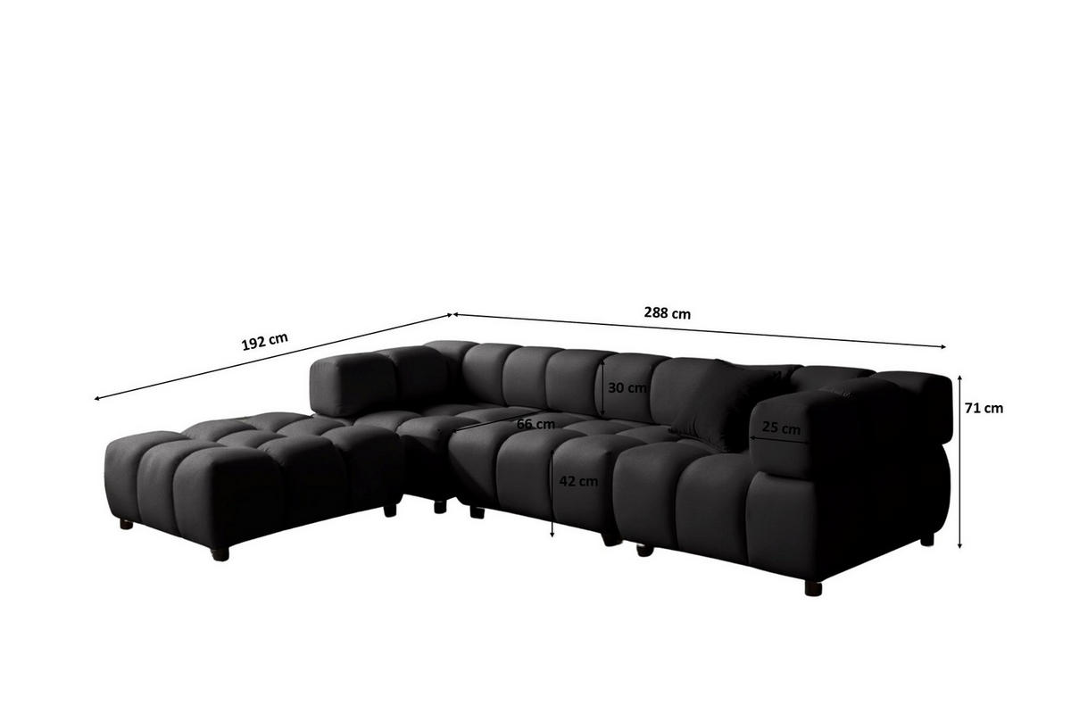 ECKSOFA L-Form Bolla, stoff Bluvel, Schwarz, Links - Schwarz, Holz (288/192cm) - Kaiser Möbel
