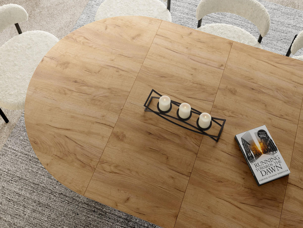 ESSTISCH Naro rund ausziehbar mit Weißem Lamellen-Metallgestell, Braun 100-180/100/76 cm - Eiche Wotan/Weiß, Holzwerkstoff/Metall (100/100/76cm) - WFL GROUP