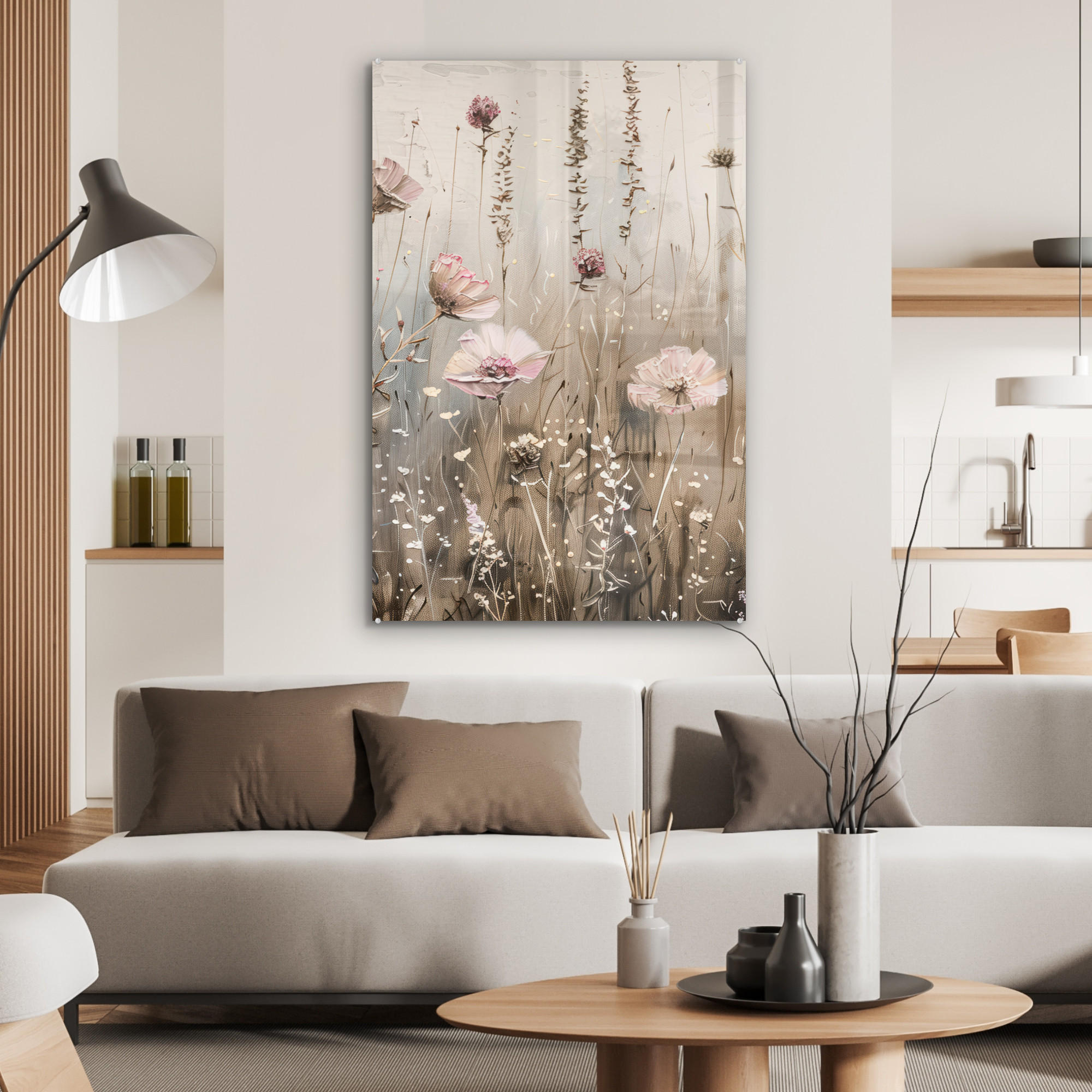 ACRYLGLASBILD Blumen - Rosa - Modern - Beige 60x90 cm - Beige, Glas (60/90cm) - MuchoWow