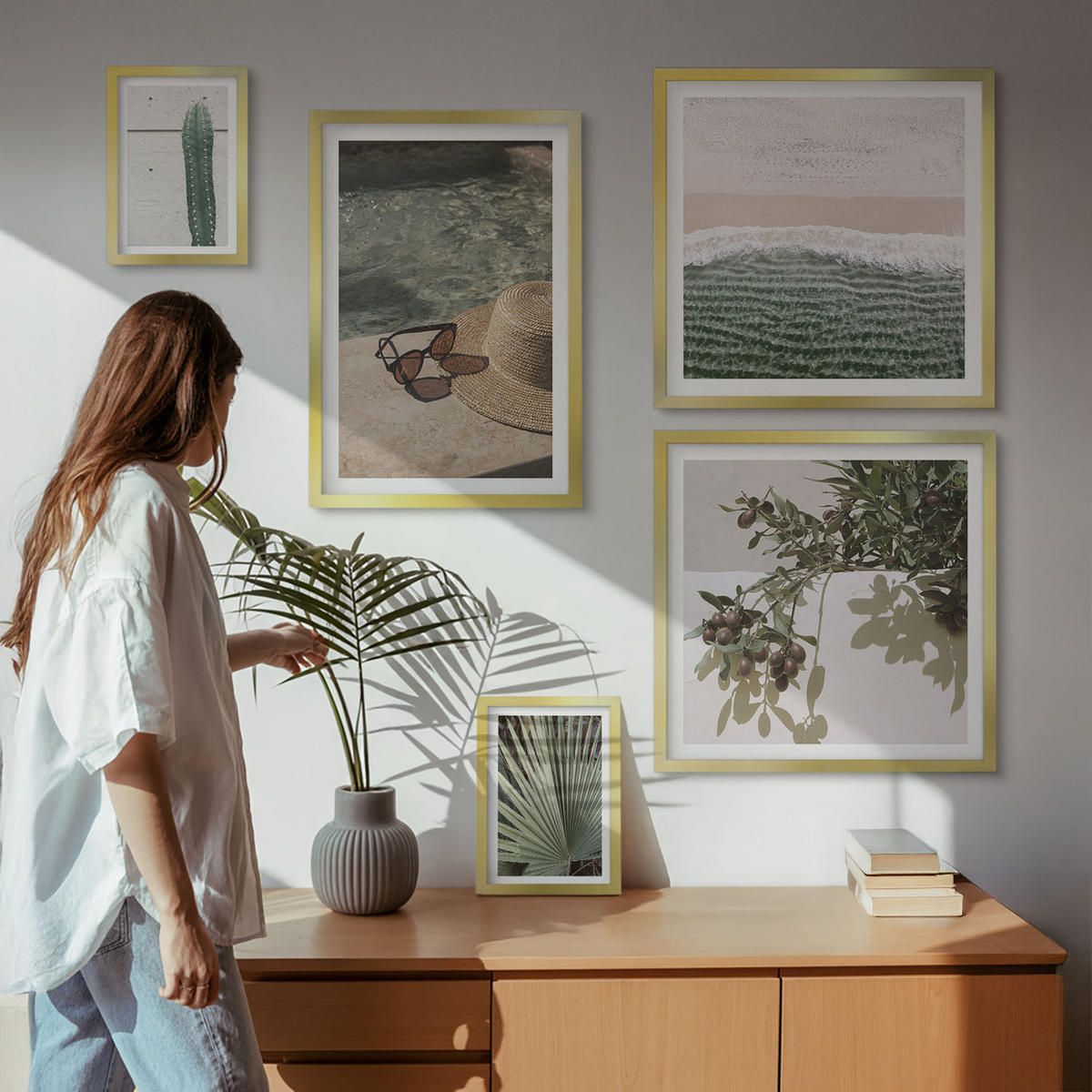 WANDBILDER 5er Set - 50x50 cm & 20x30 cm & 40x60 cm Goldrahmen - Zubehör für tropische Pflanzen - Goldfarben, Kunststoff (40/60cm) - ArtPrintCave