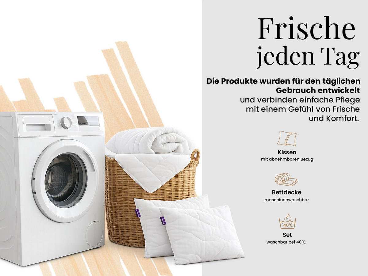 GANZJAHRESBETTDECKE hypoallergene NATENA 160/200 mit Kopfkissen 80/80 - Weiß, Textil (160/200cm) - MKS