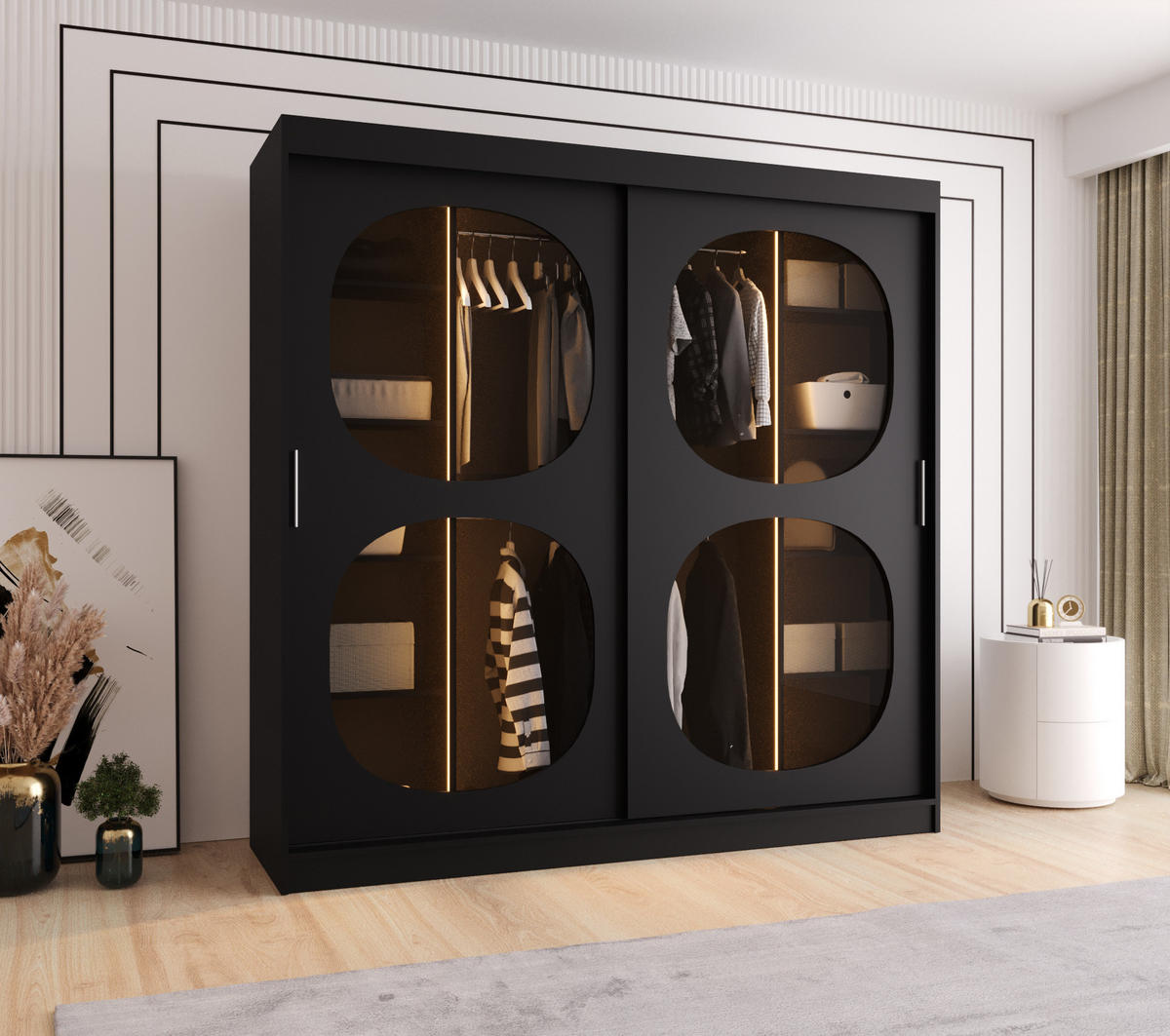 SCHWEBETÜRENSCHRANK 200/200/62 2-türig - Schwarz, Holz (200/200/62cm) - Abiks Möbel