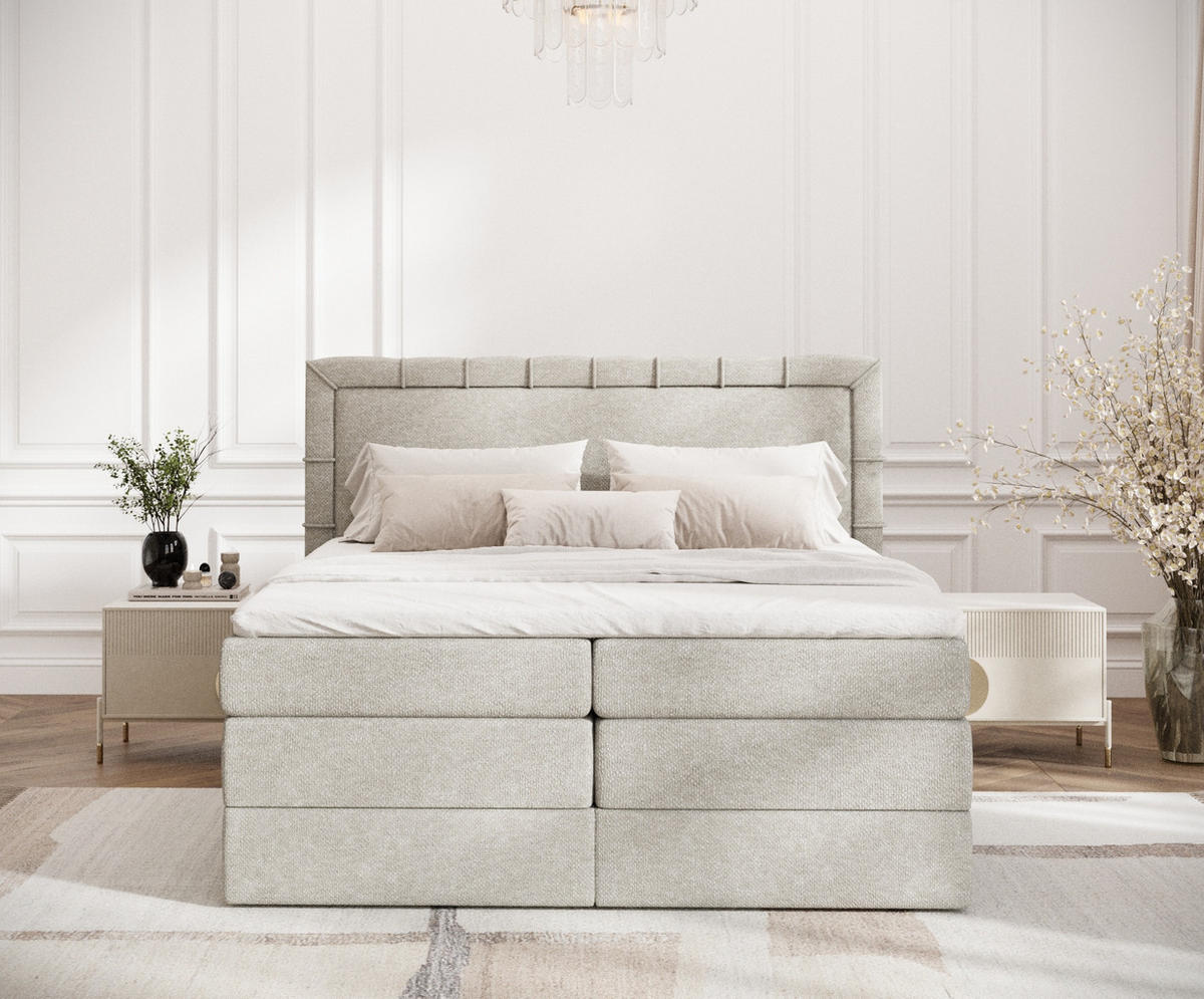 BOXSPRINGBETT Rosabel Beige Grau 140/200 cm mit Matratze und Topper - Beige/Schwarz, Holz/Holzwerkstoff (140/200cm) - Maison de Reve