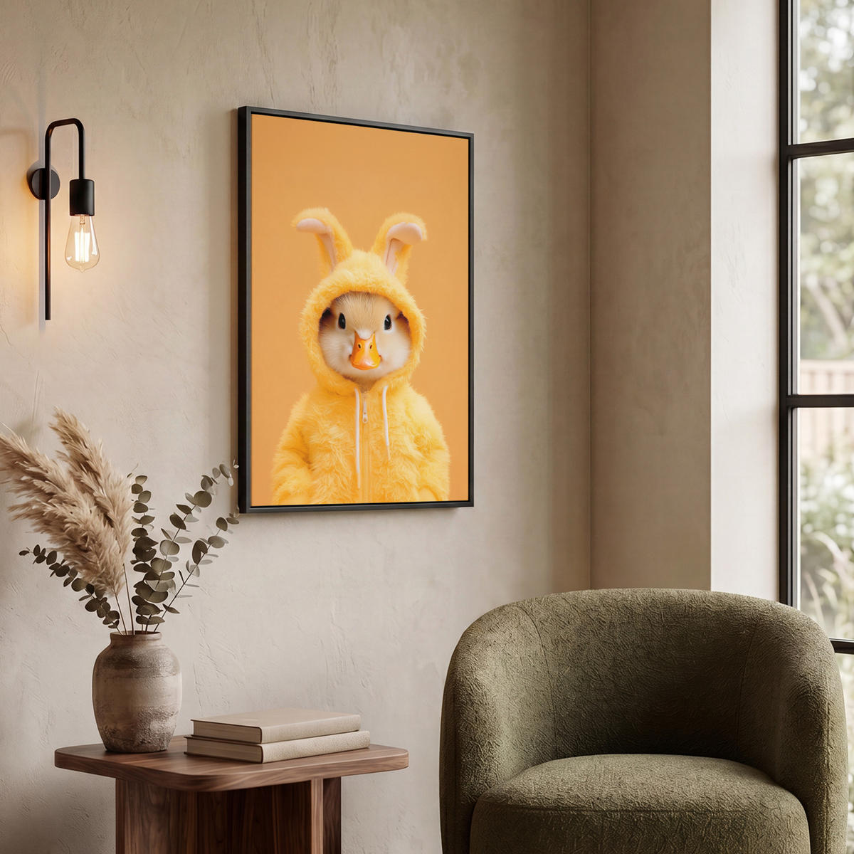 LEINWAND Bilder mit Rahmen - Osterhase - Kostüm - Ente - 60x80 - Gelb, Textil (60/80cm) - MuchoWow