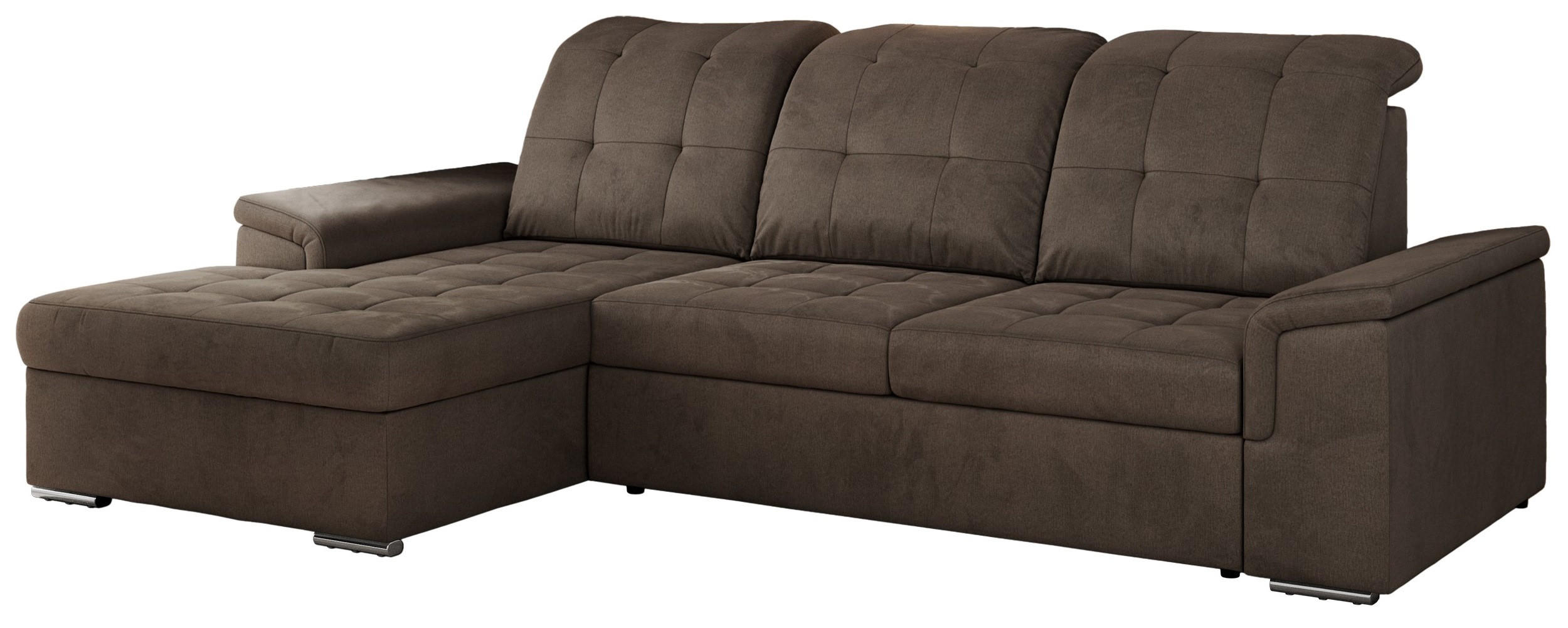 ECKSOFA MADRITO L - Braun Velorus - Links - Silberfarben/Braun, Textil/Metall (160/256cm)