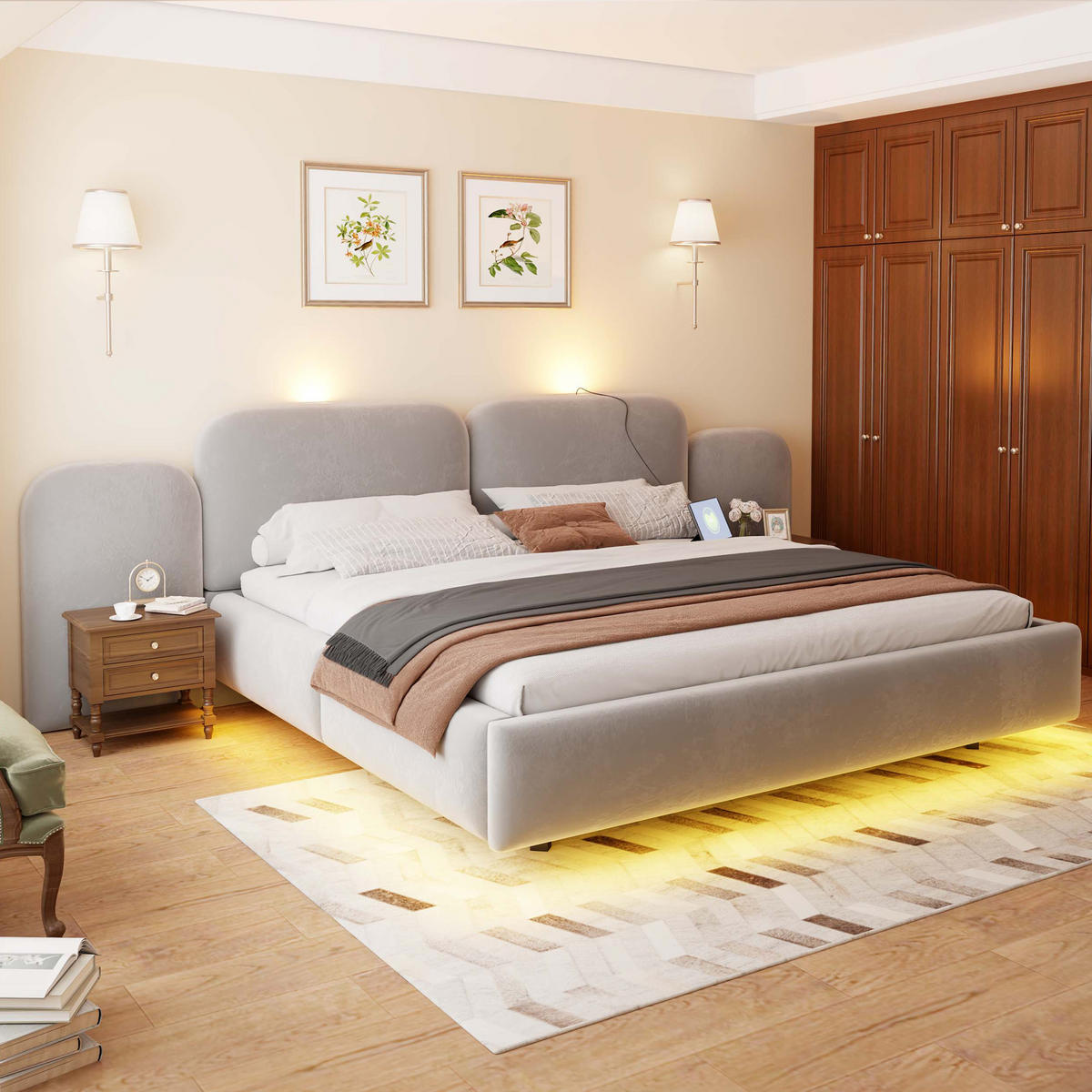 STAURAUMBETT 180/200 cm mit Hydraulik, RGB-LED und USB, DE-41706, in Grau - Grau, Holzwerkstoff (180/200cm) - ComfortXL