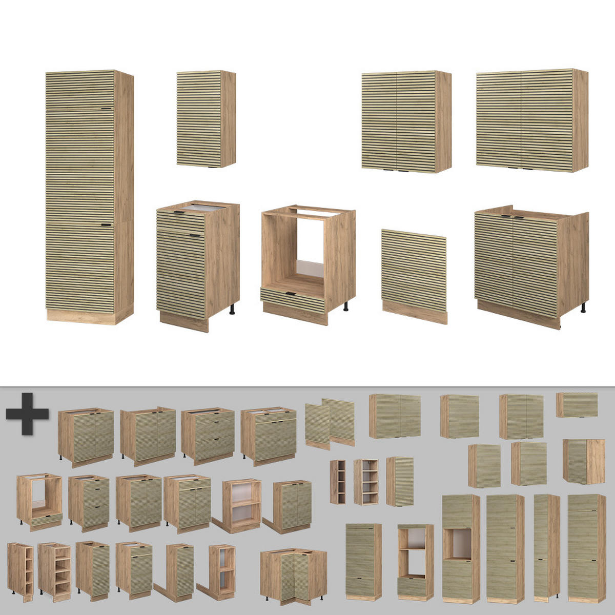 KÜCHENZEILE Fame-Line Eiche Paneel/Goldkraft Eiche 300 cm , AP Eiche - Honigeiche/Hellbraun, Holzwerkstoff (300/81.6/60cm) - Vicco
