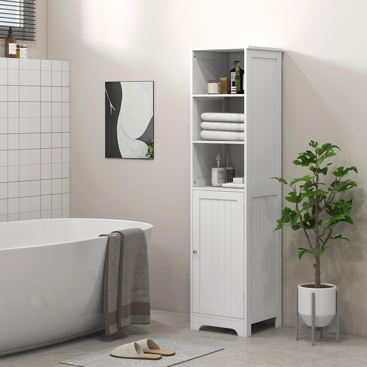 BADEZIMMERSCHRANK, MDF, Weiß, 40 x 38 x 160 cm - Weiß, Metall (38/160/40cm) - HOMCOM
