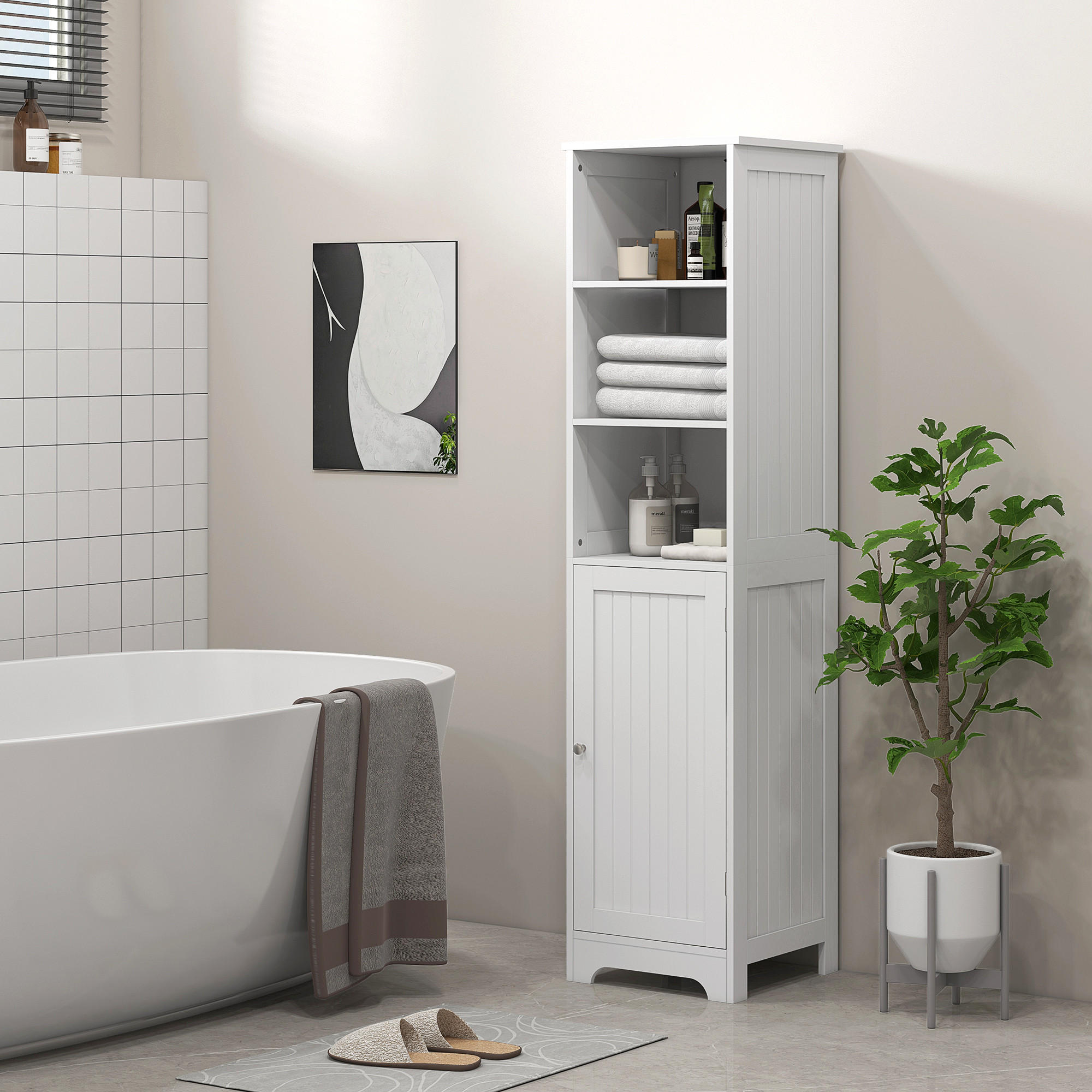 HOMCOM BADEZIMMERSCHRANK, Weiß 38cm × 40cm × 160cm