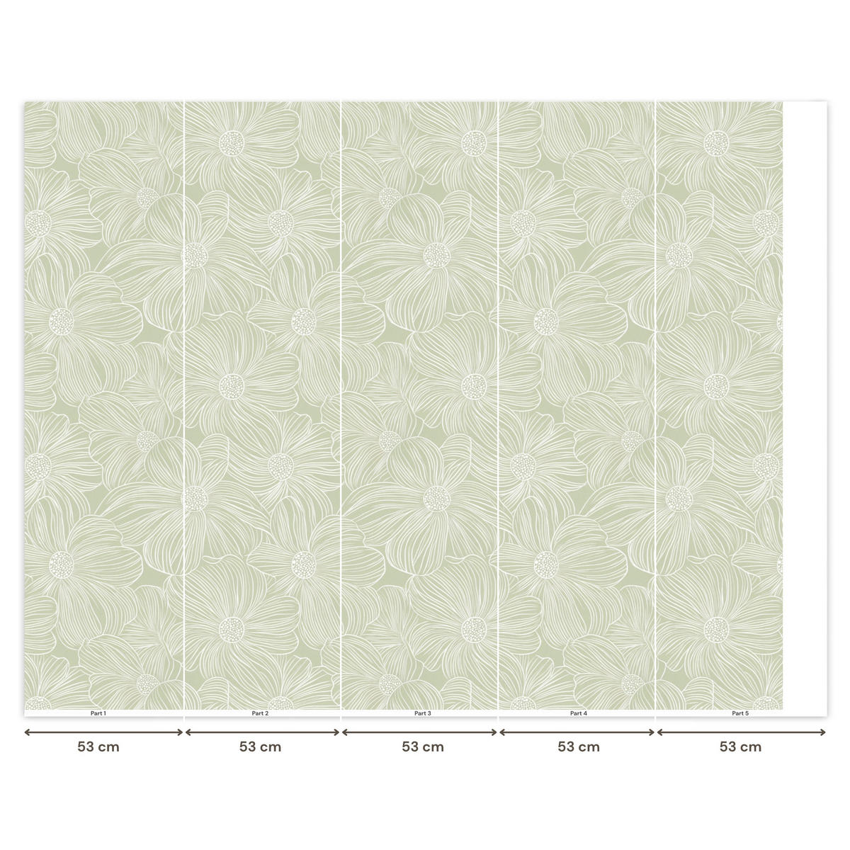 TAPETE - Gelassenheit - Blumen - Grün - 240x200 cm - Salbeigrün, Papier (240/200cm) - OnlyWow
