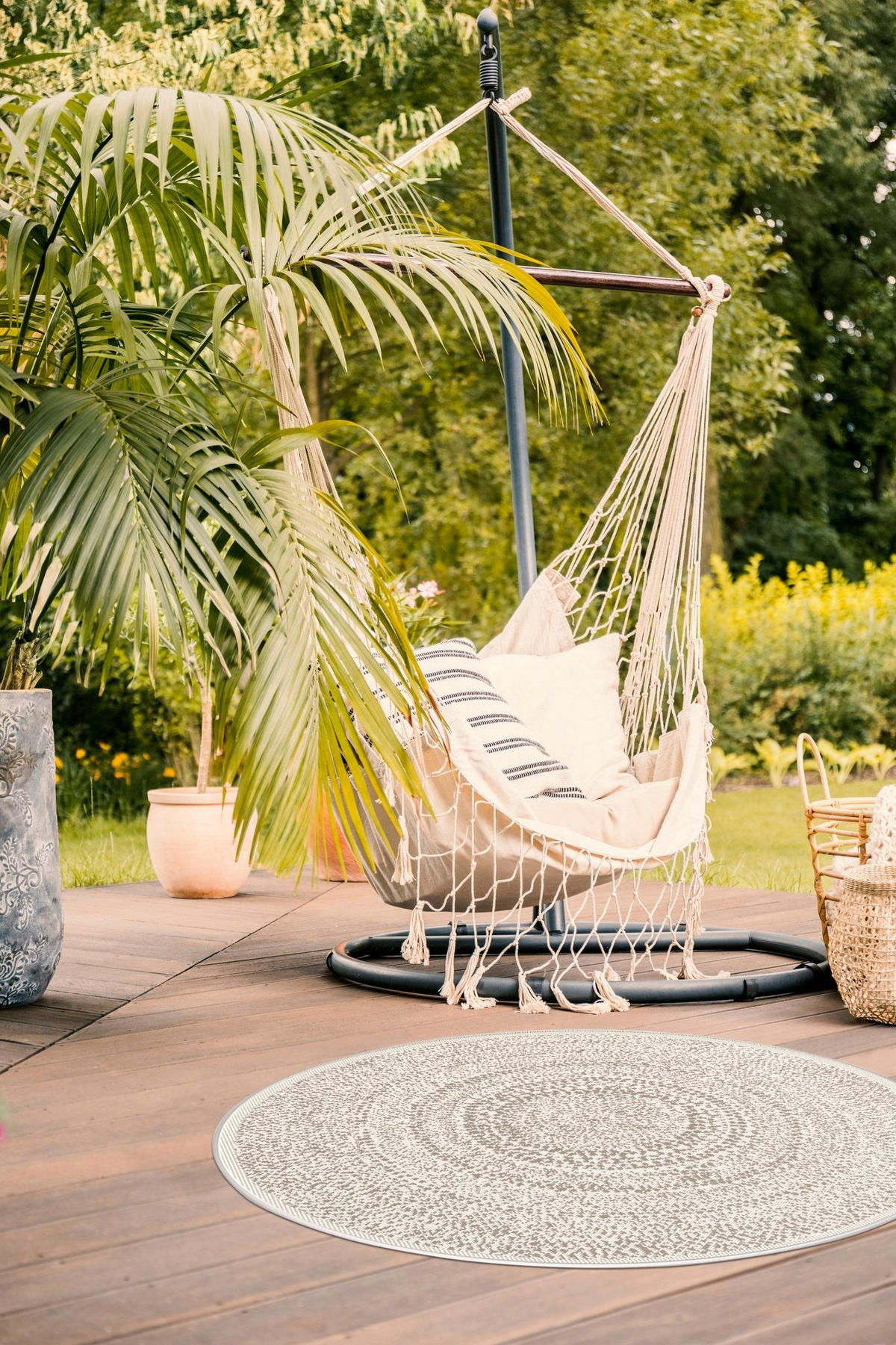 TEPPICH rund für Innen und Außen Ethno-Stil beige - Beige, Textil (120/120cm) - AFK Living