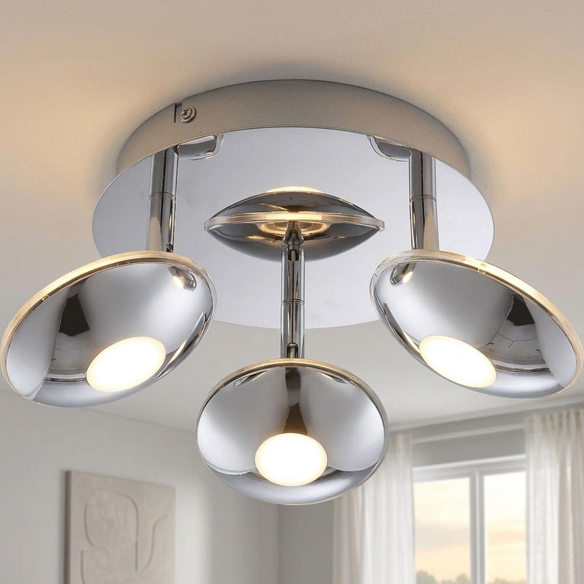 LED DECKENLEUCHTE Chrom satiniert Silber - Silberfarben, Metall (20/20/15cm) - Globo Lighting