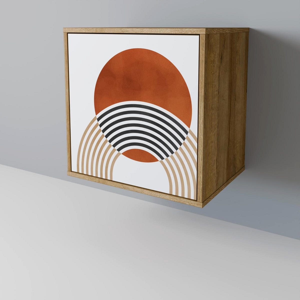 SIDEBOARD CIRCLE RHYTM, Eichefarben, 57,5x42x72,5 cm, Schwarze Metallfüße - Eichefarben/Multicolor, Holzwerkstoff/Metall (57.5/72.5/42cm) - SpaceRebels