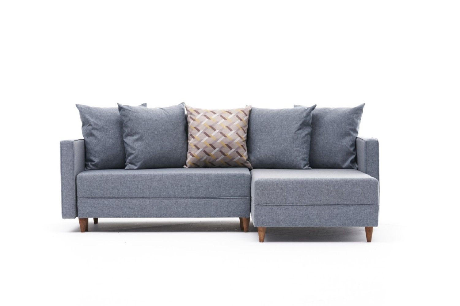 ECKSOFA mit Schlaffunktion, 215 cm Gesamtbreite - Blau/Braun, Holz/Buchenholz (150/215cm) - myHomelando