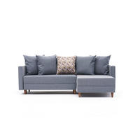 ECKSOFA mit Schlaffunktion, 215 cm Gesamtbreite - Blau/Braun, Holz/Buchenholz (150/215cm) - myHomelando