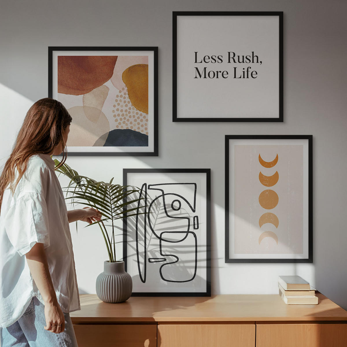 WANDBILDER 4er-Set - 50x50 cm & 40x60 cm Schwarzer Rahmen - Abstrakte Formen und Farben - Schwarz, Kunststoff (50/50cm) - ArtPrintCave
