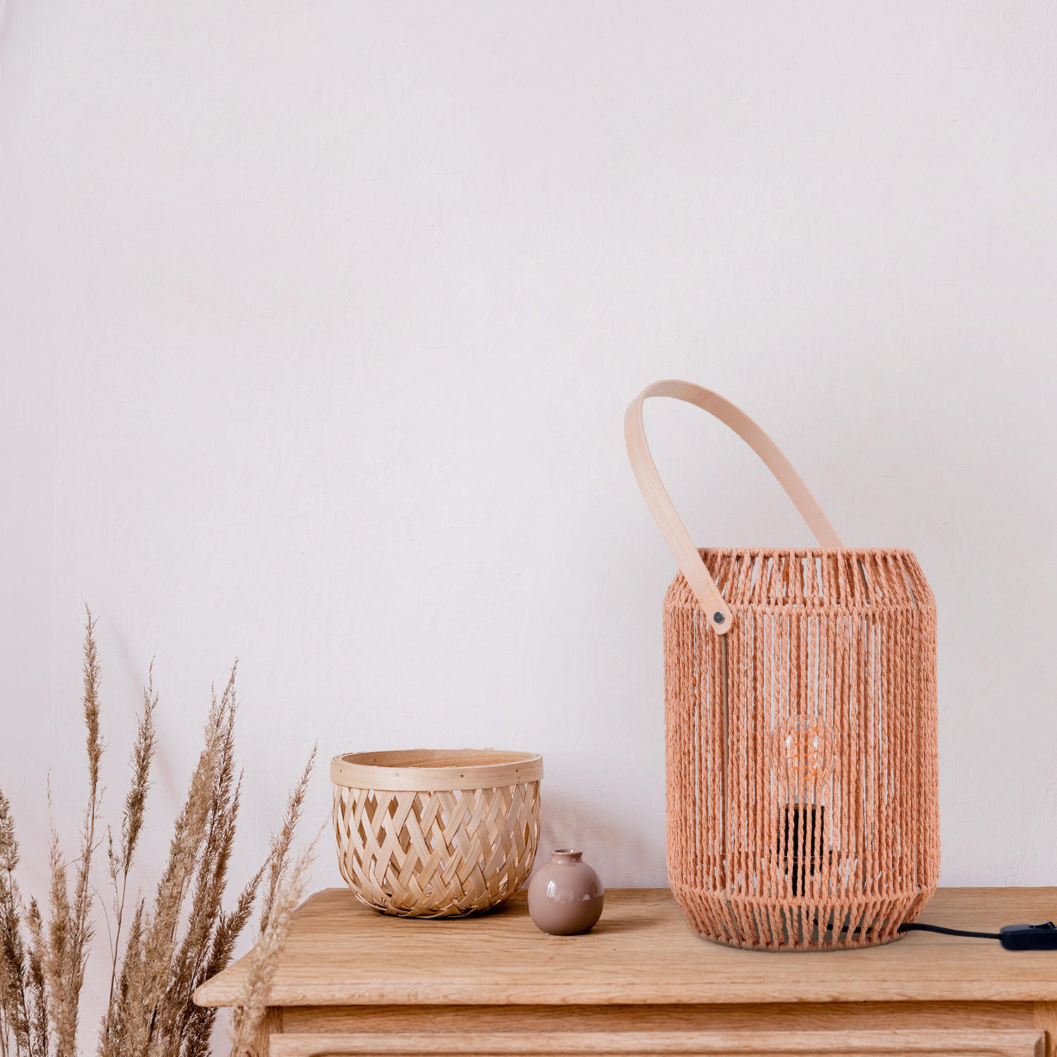 Thumbnail - Paco Home Tischlampe, Natur, Holz, 22.5x31.4x22.5 cm, Lampen & Leuchten, Innenbeleuchtung, Tischlampen, Tischlampen