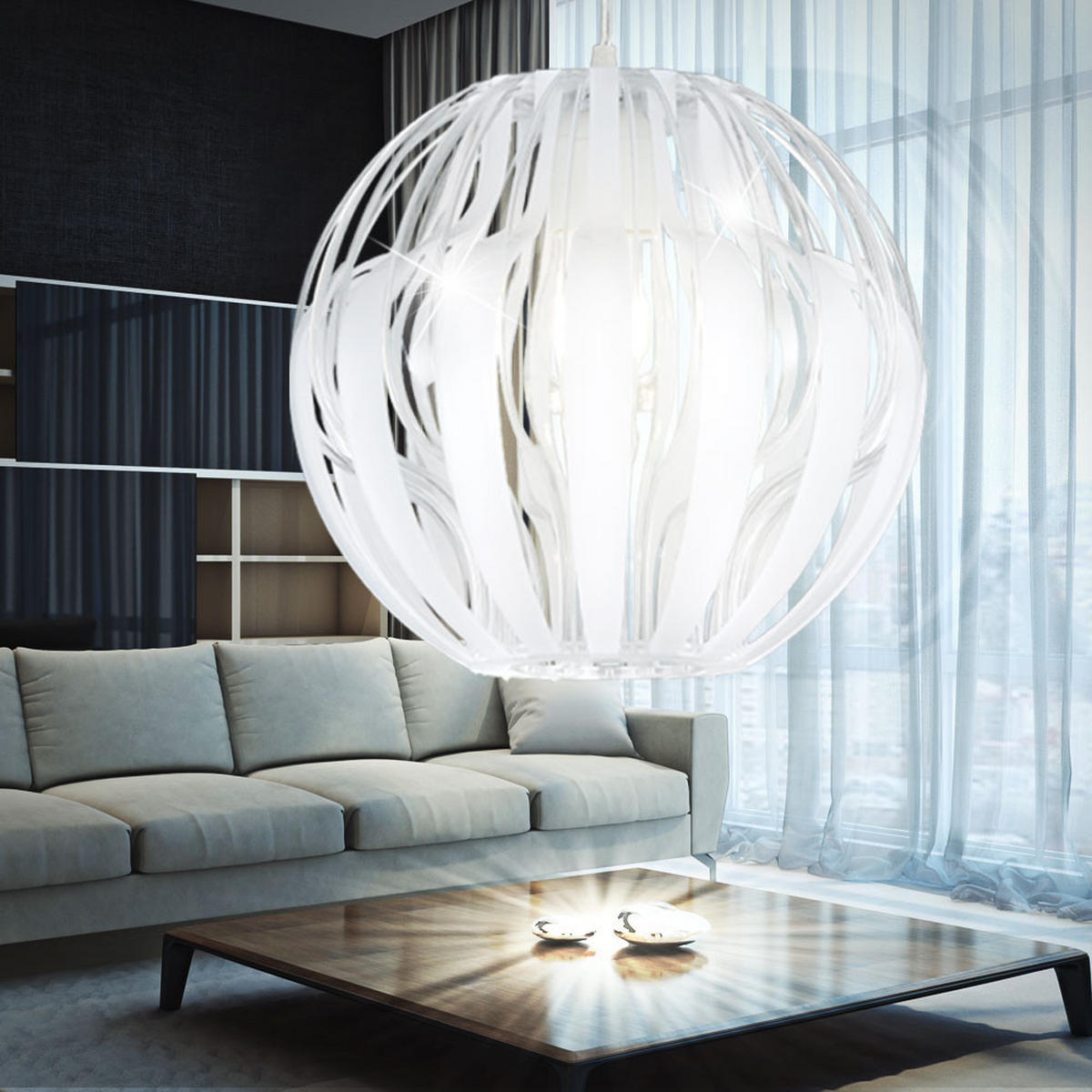 HÄNGELEUCHTE Pumpkin Weiß Transparent - Weiß, Kunststoff (30/30/150cm)