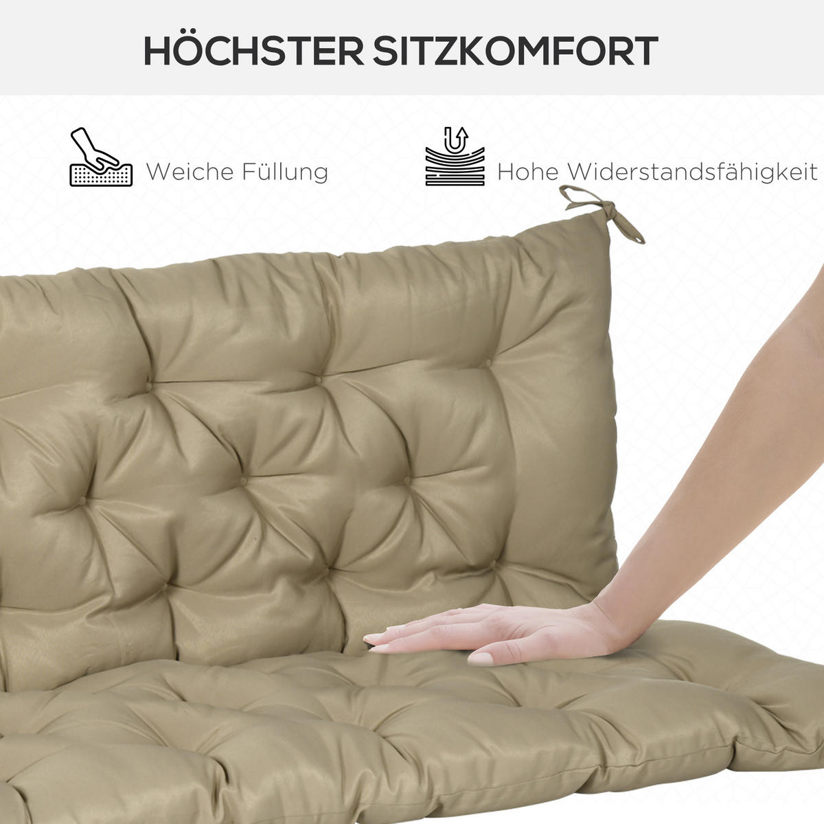 BANKAUFLAGE 3-Sitzer 150 x 98 x 8 cm - Beige, Kunststoff (98/8/150cm) - Outsunny