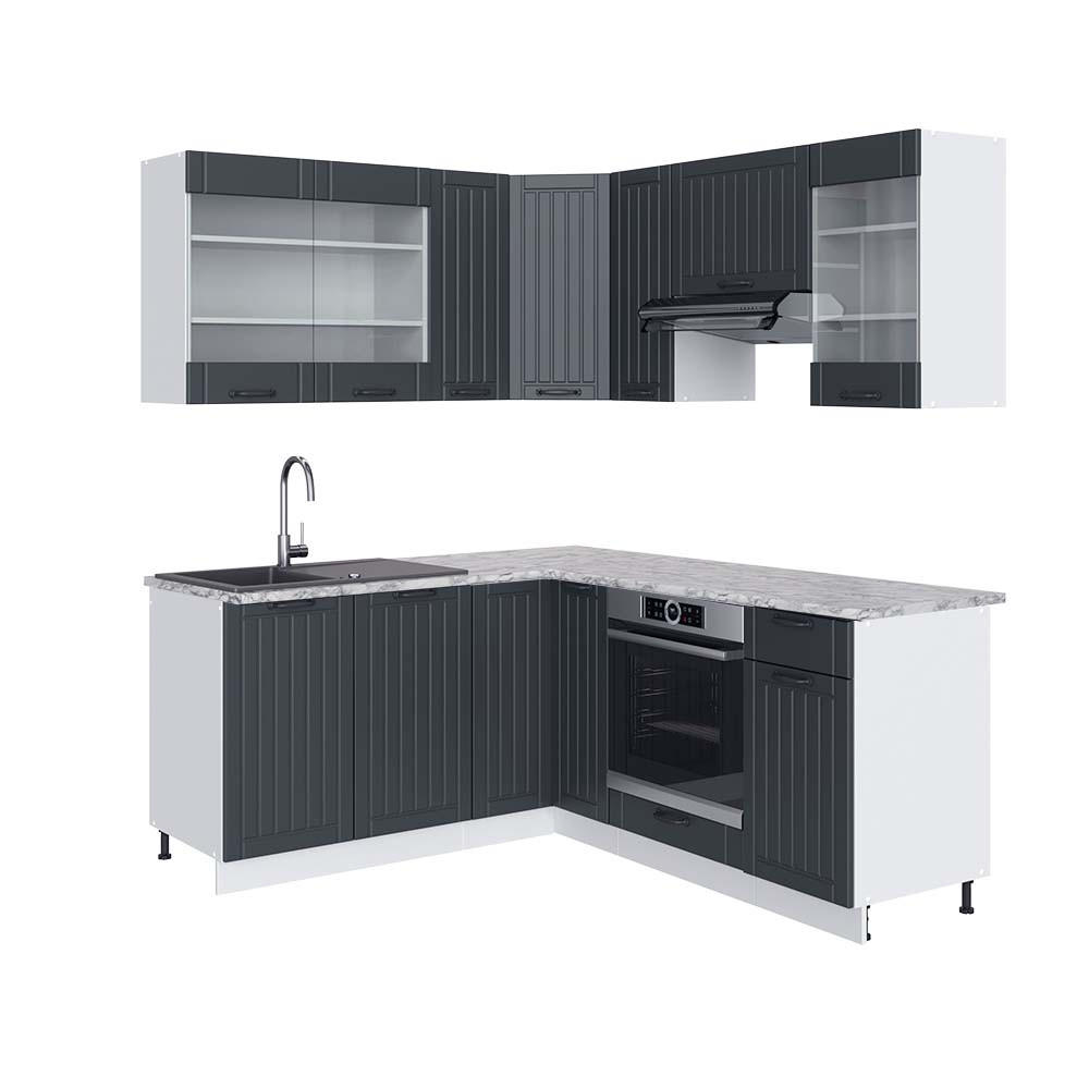 ECKKÜCHE Fame-Line Anthrazit Landhaus/Weiß 160 x 190 cm, AP Marmor - Anthrazit/Weiß, Holzwerkstoff (190/81.6/60cm) - Vicco